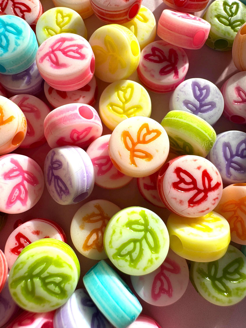 11mm Flower Round Beads, Opaque Acrylic Beads, Mixed Colors, 11x5.5mm, Hole: 2.5mm, 50 pcs