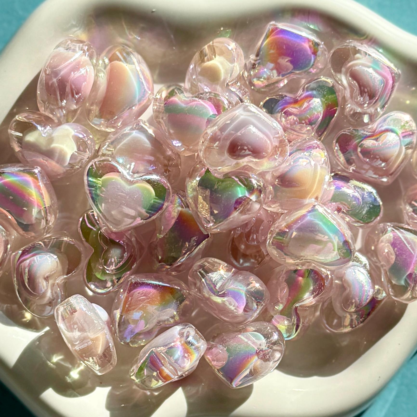 Light Purple AB Heart Beads, 13mm, Hole: 2.5mm, 20 pcs