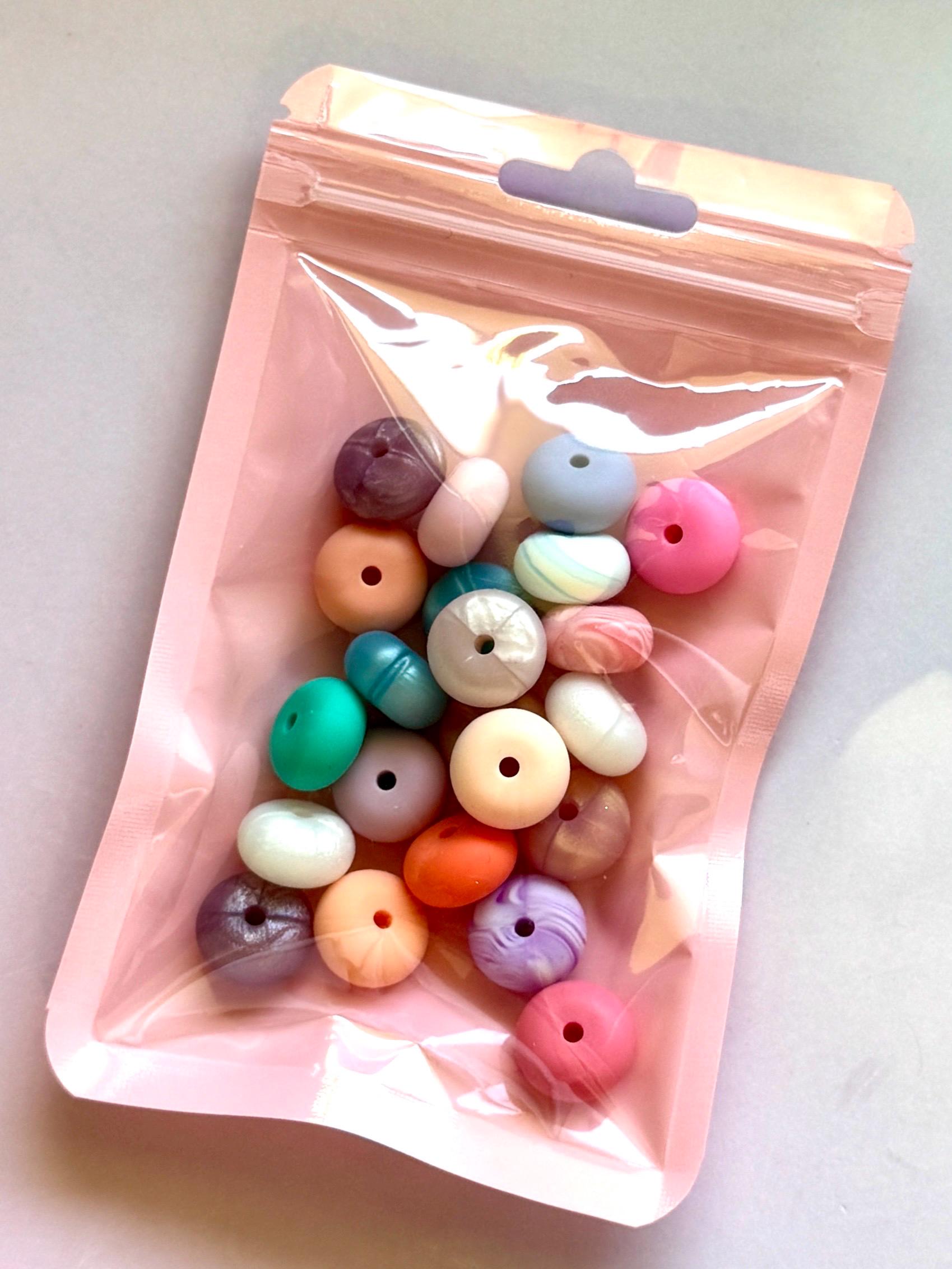 22pcs Mixed Silicone Donut Marblized Disc Beads, 14mm