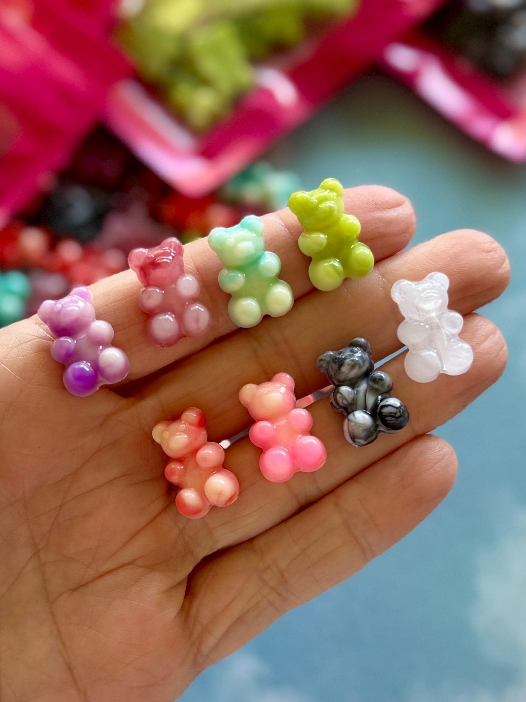 10 pcs Faux Gemstone Teddy Gummy Bear Beads, 18.5mm, 1.6mm hole