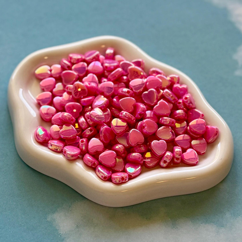 Pink 9mm Heart Beads, AB Plated, Hole: 1.6mm, 200 pcs
