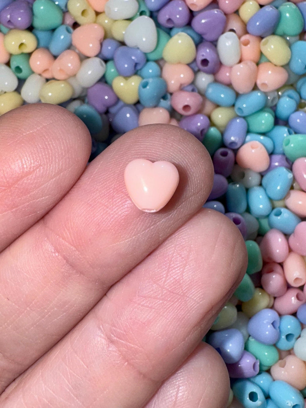 Tiny Pastel Heart Beads, Acrylic, 7mm, Hole: 2mm, 100 pieces