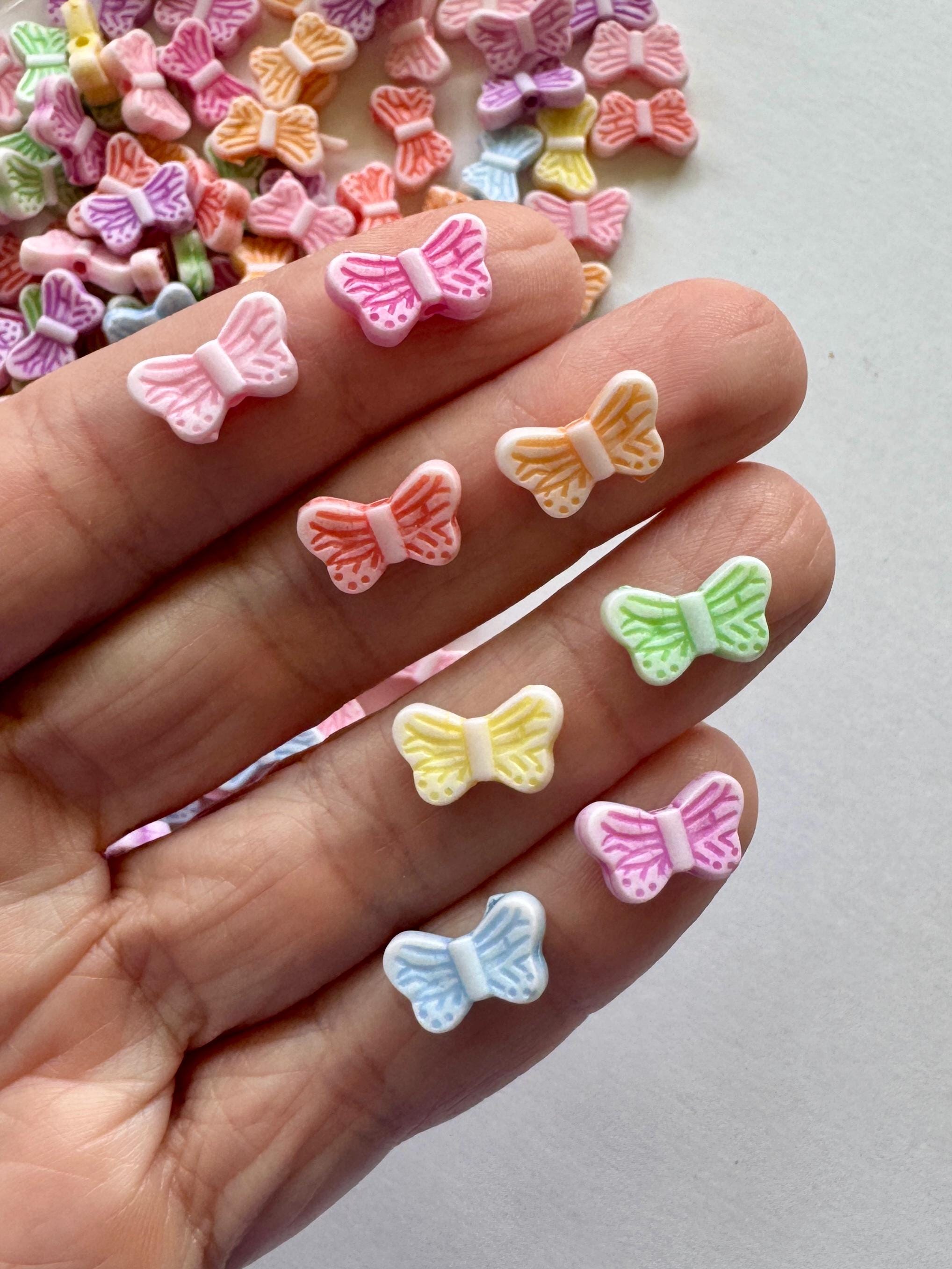 Boho Inspired Butterfly Beads, Solid Mixed Colors, 8x13x4mm, Hole: 2mm, Acrylic, 100 pcs