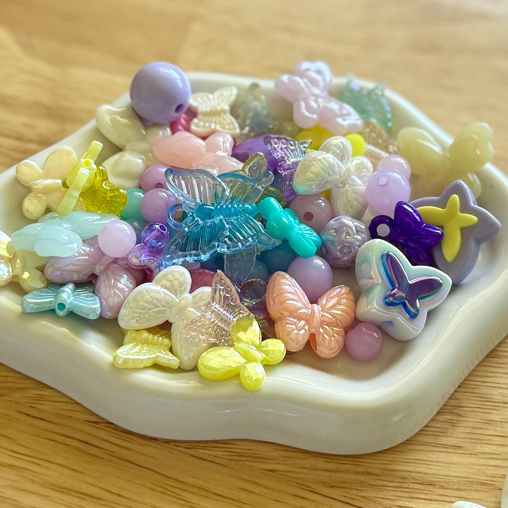 Butterfly Bead and Charm Mix, Acrylic, Pastel Y2K Bead Set, 100 pcs
