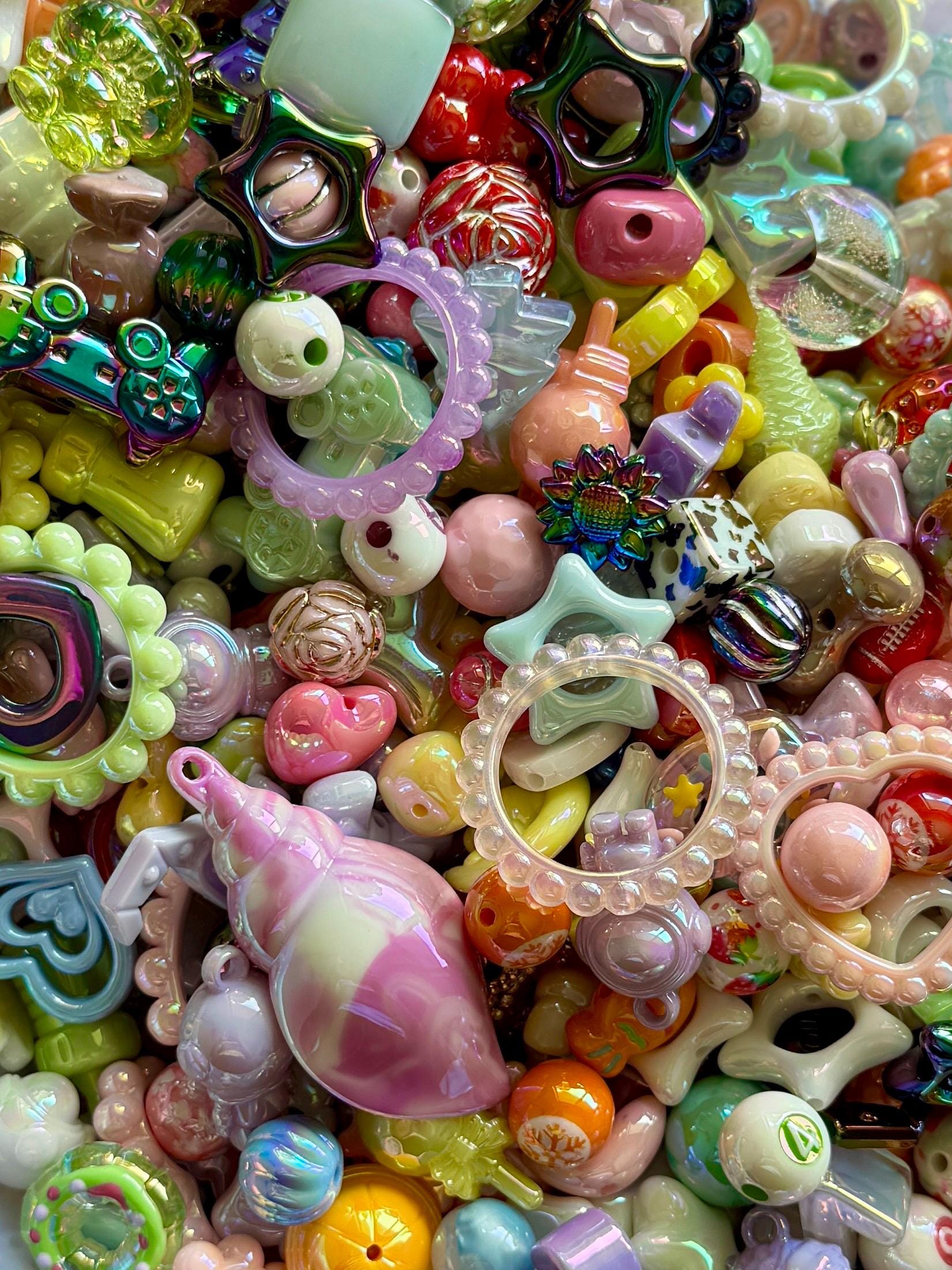 10 pcs Chunky UV Charm Mix, Bead Soup, Kawaii Y2K Kandi Charm Mix, for Crafts, Keychains, Purse Charms