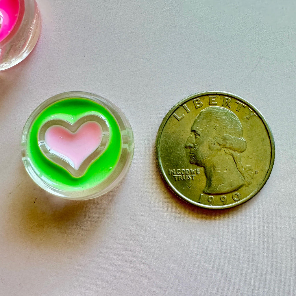 Chunky Acrylic Enamel Heart Bead: Glossy Disc Charm, 23x9mm