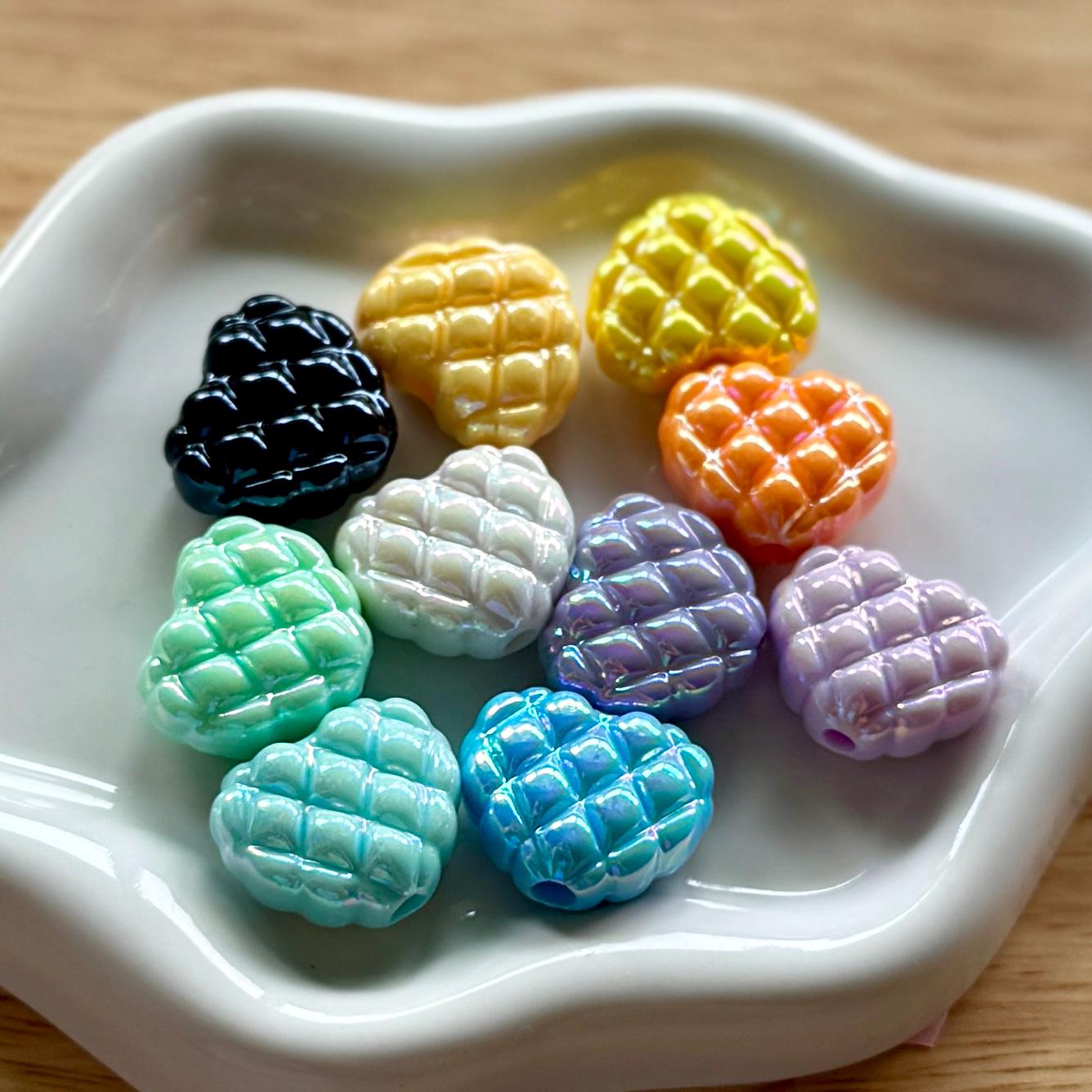 Textured Heart Beads, Acrylic, 10 pcs