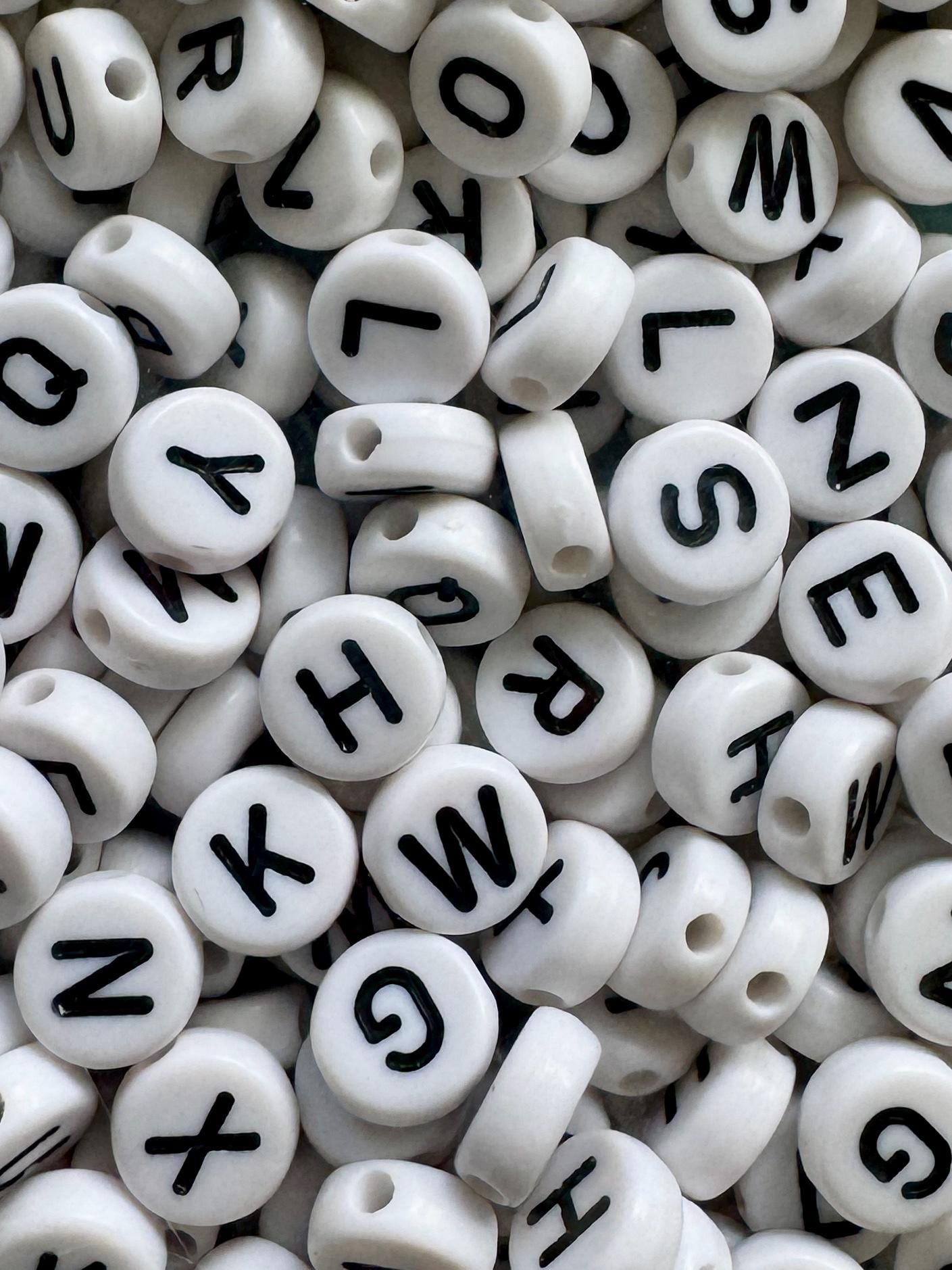 Large White Acrylic Letter Beads, 9.5mm, DIY Pet Collars, Kandi