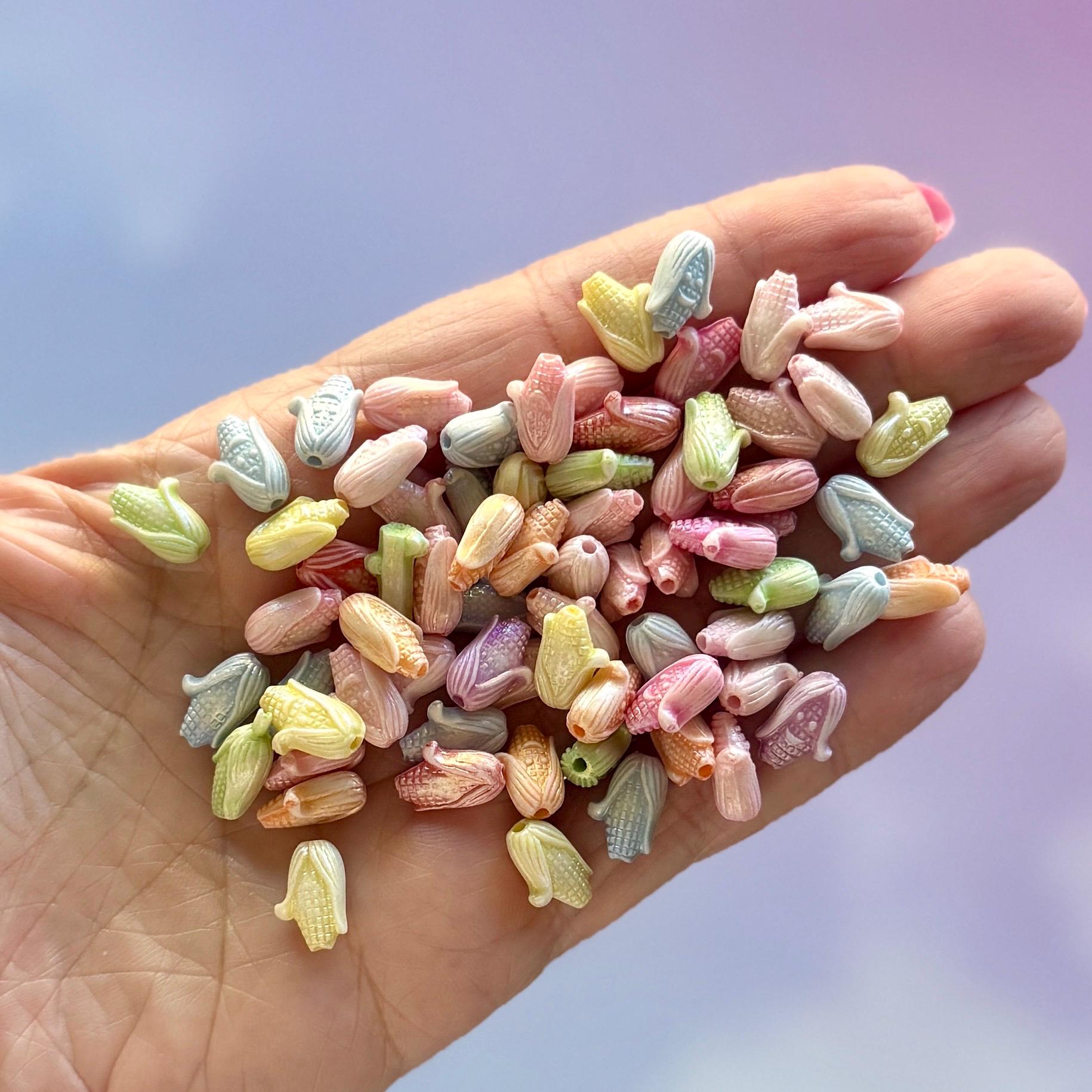 Pastel Smiling Corn Beads, Kandi Crafts, Kawaii Jewelry (100 pcs, 11.5mm)