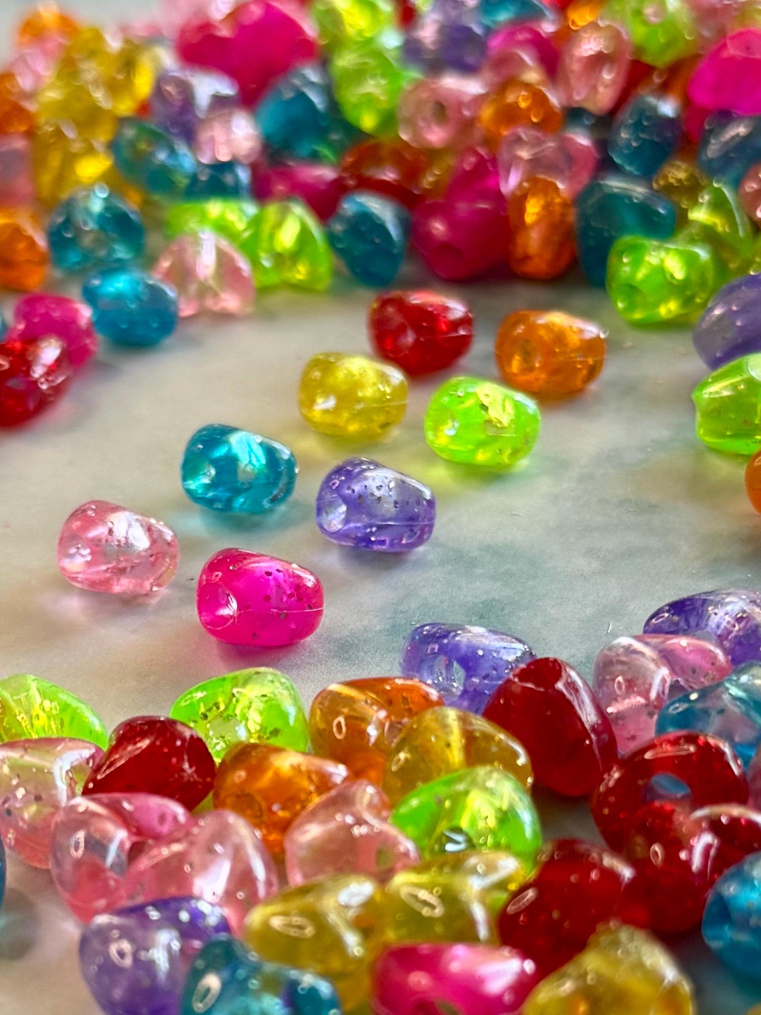 Glitter Pony Heart Beads, 9mm, 3.5mm hole for Kandi, Crafts, Kids, 100 pcs