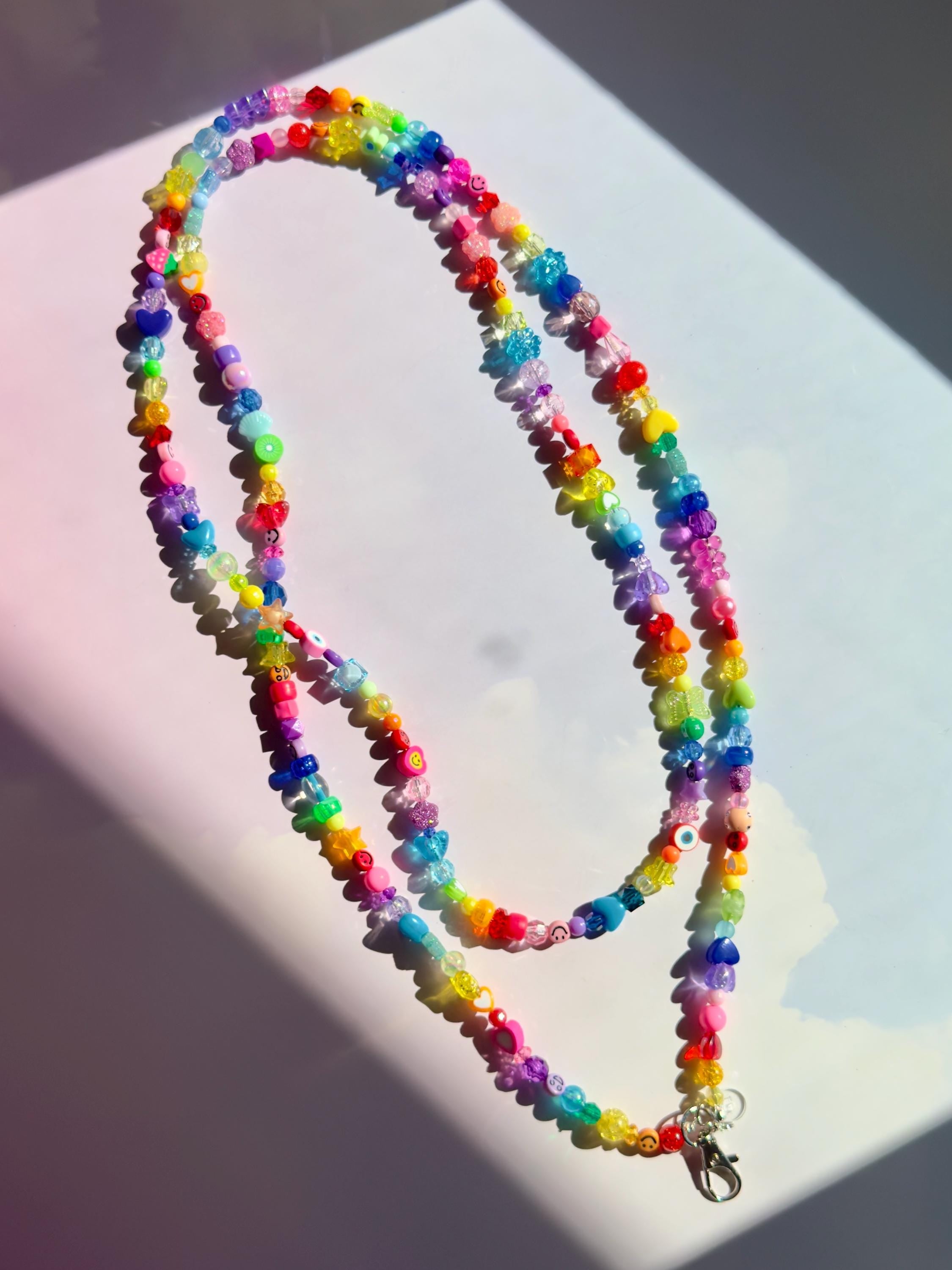 Rainbow Beaded Name Lanyard: Personalized Teacher Nurse ID Badge