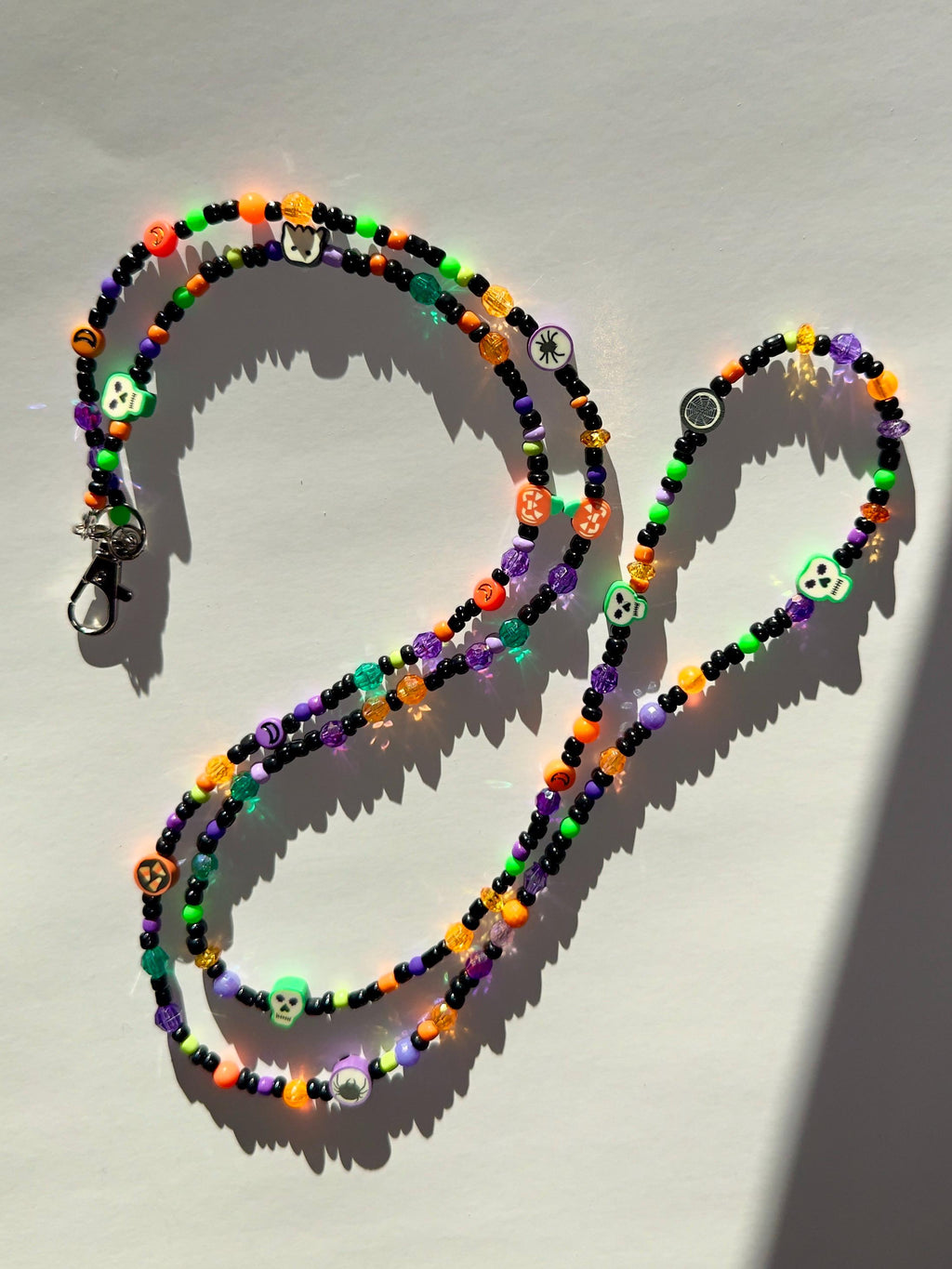 Black Halloween Beaded Lanyard, Personalized Teacher Gift, Nurse ID Badge Holder, Y2K Kandi Kidcore Style, 23”