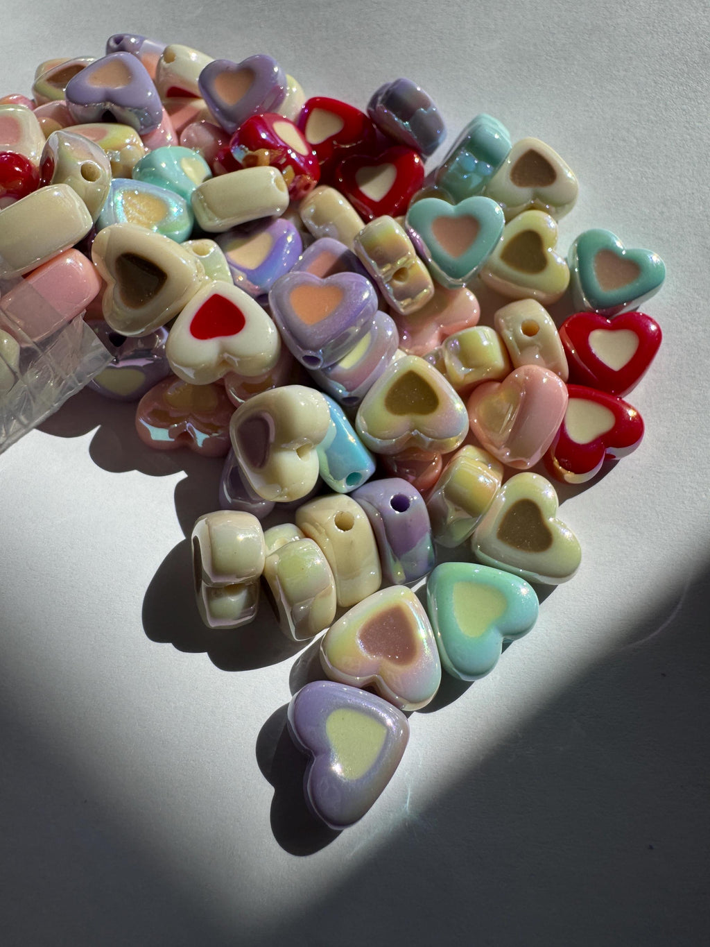 20 pcs Two-Tone AB Heart Beads, Acrylic and Enamel, Mixed Colors, 13x14.5x7mm, Hole: 2mm