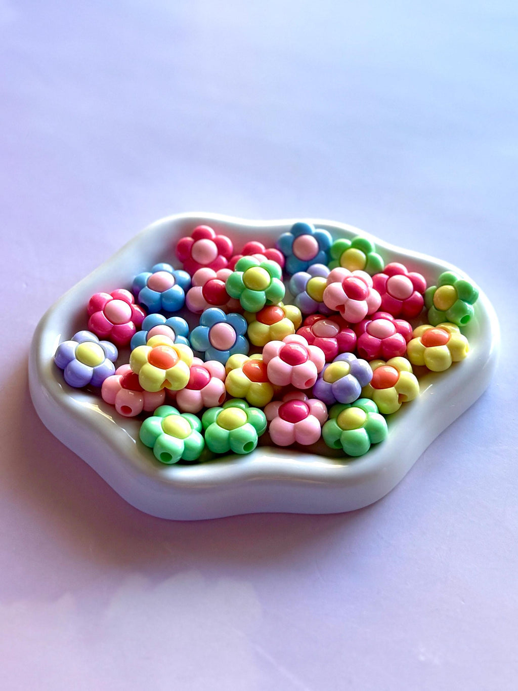 Flower Beads, Kawaii Crafts, Pastel Mixed Colors, 16x16x9mm, Hole: 2.8mm, 20 pcs