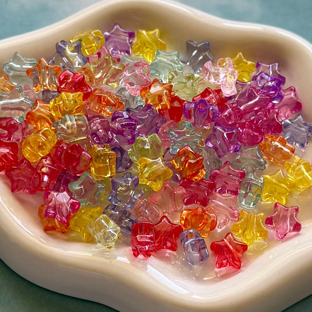 Tiny Transparent Star Beads, 9mm, Hole: 2mm, 100 pcs