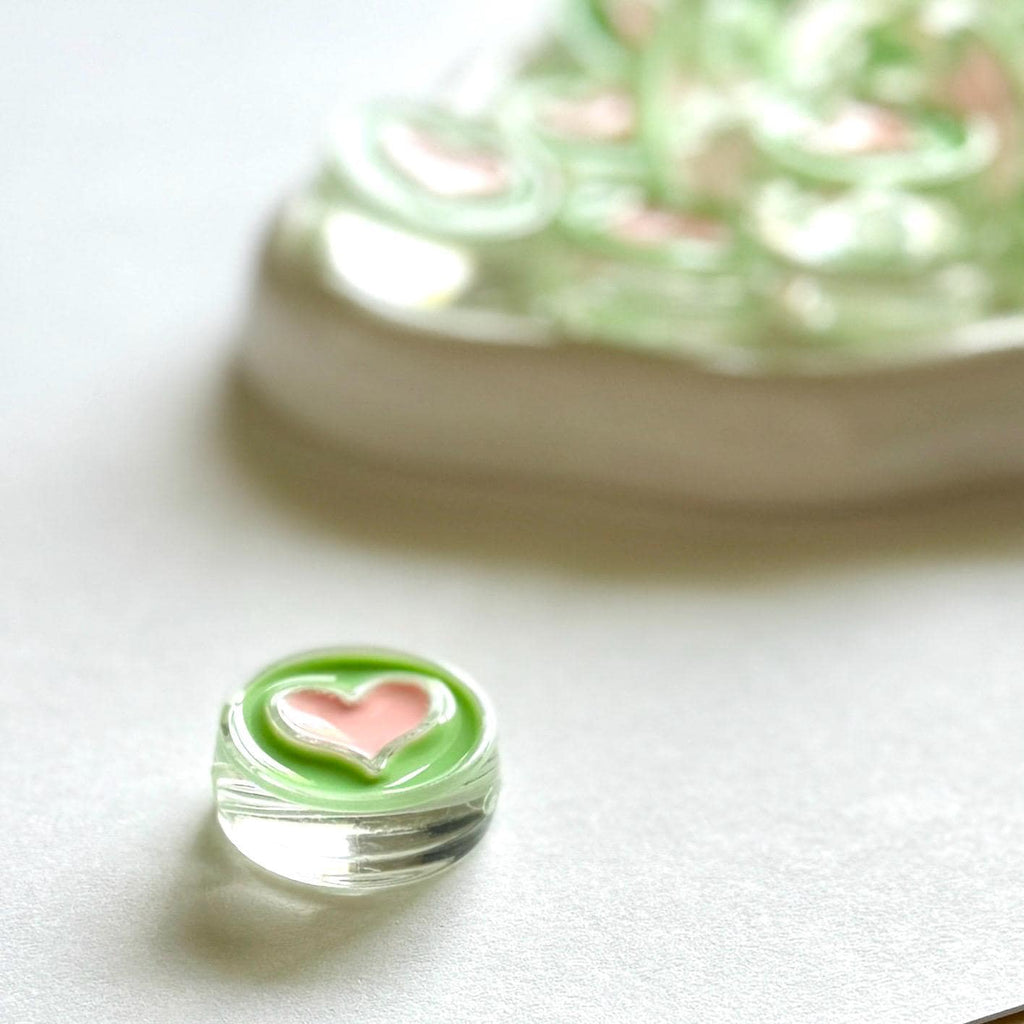 Chunky Acrylic Enamel Heart Bead: Glossy Disc Charm, 23x9mm