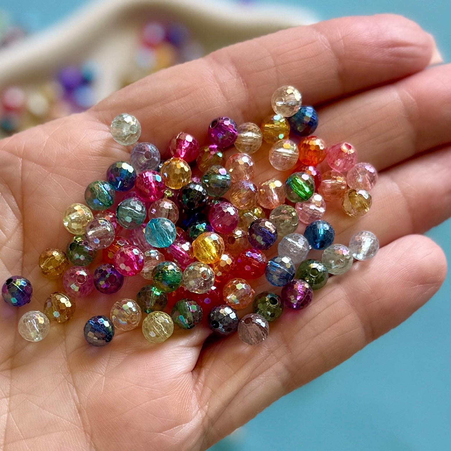 100 pcs 6mm Mixed Faceted AB Spacer Round Beads