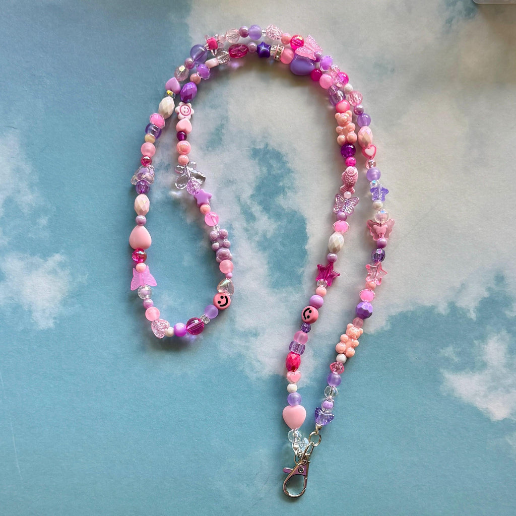 Custom Beaded Lanyard, Vertical Name Beads, Y2K Kidcore Style