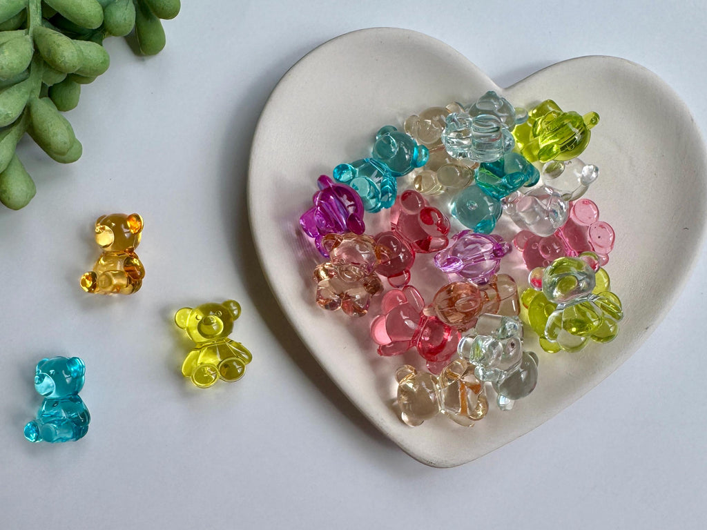 20 Transparent Bear Beads, Acrylic, Side Drilled Beads, Mixed Colors, 18.5x16x11mm, Hole: 2.5mm