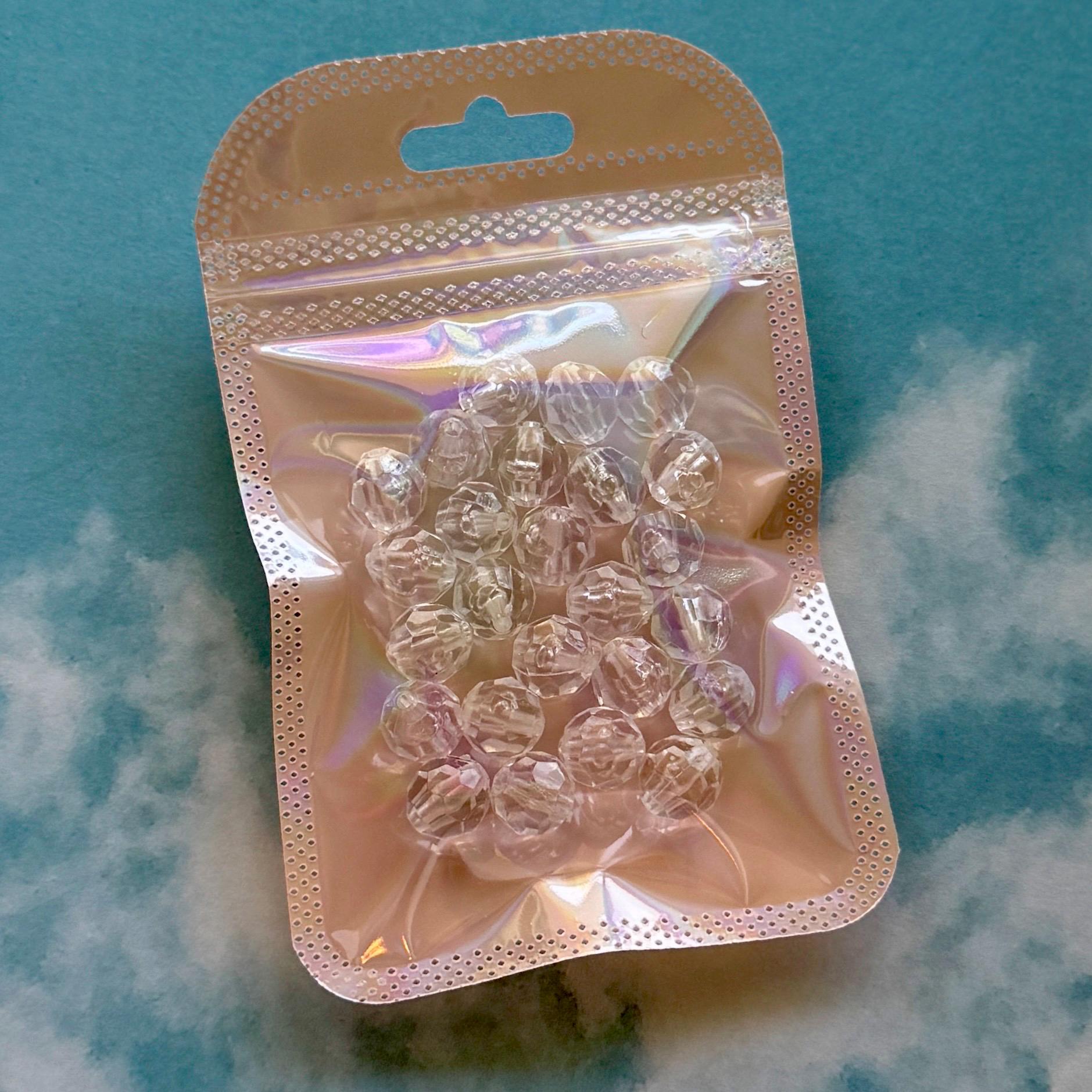 10mm Clear Faceted Beads, Acrylic, 25 pcs