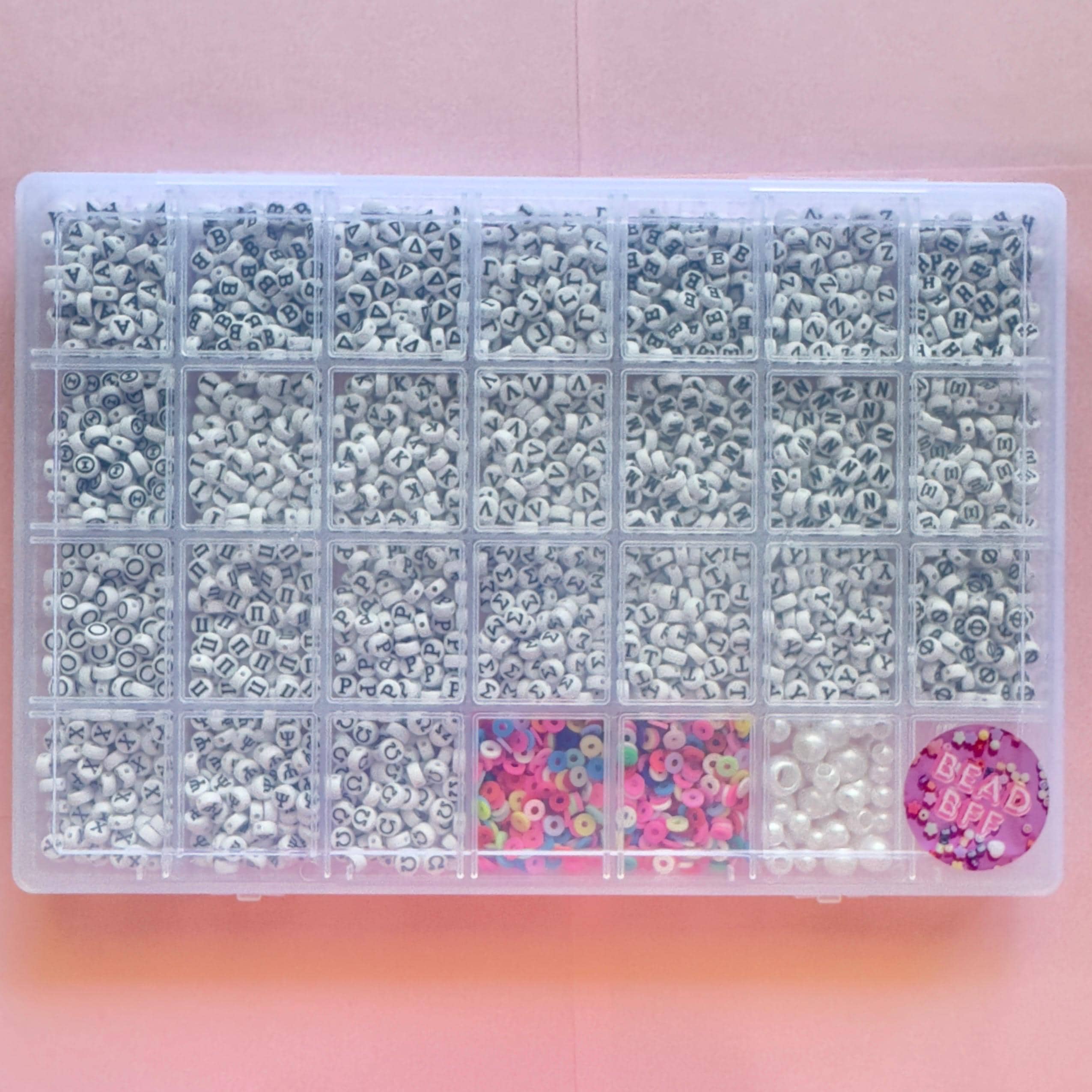 Greek Alphabet Bead Kit: Sorority Fraternity Jewelry, Friendship Bracelets (2400 pcs, 7x4mm)