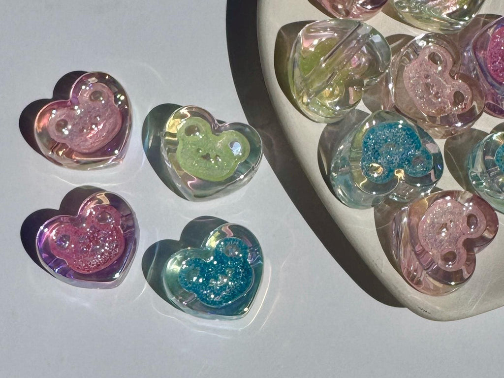 Chunky Glitter Bear Heart Beads, 17.5mm, Hole: 3.5mm, 10 pcs