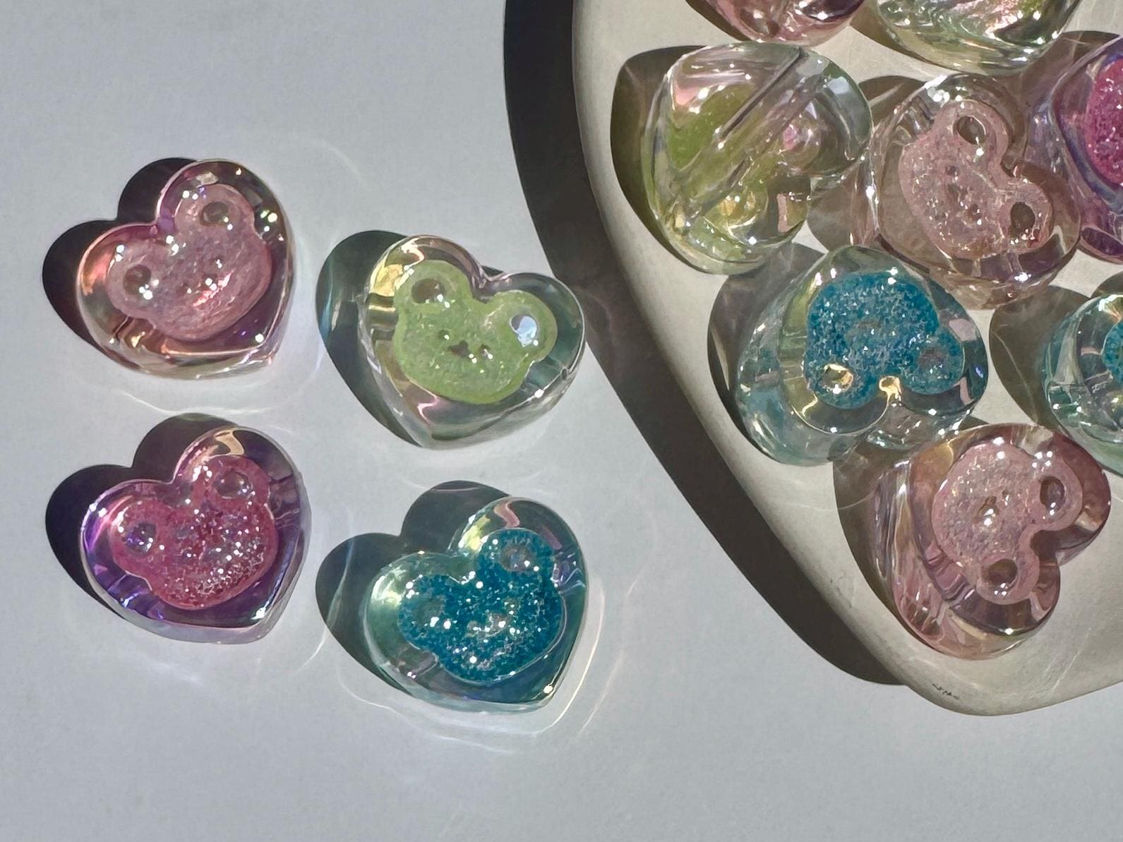 Chunky Glitter Bear Heart Beads, 17.5mm, Hole: 3.5mm, 10 pcs