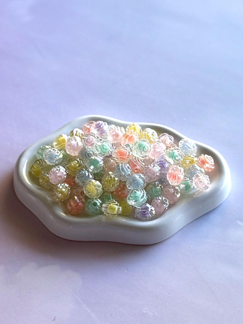 Flower Beads, AB Iridescent Finish, Acrylic, Mixed Colors, 11.5x11x10.5mm, Hole: 2mm, 30 pcs