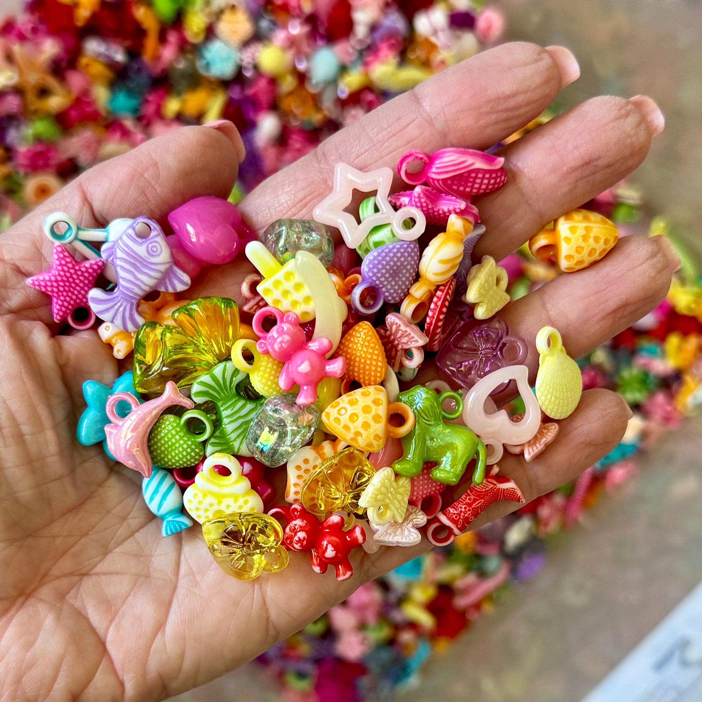 Charm Bags! Mystery Kawaii Kandi Kidcore Rainbow Bags of Charms, Scoop, 100 pcs