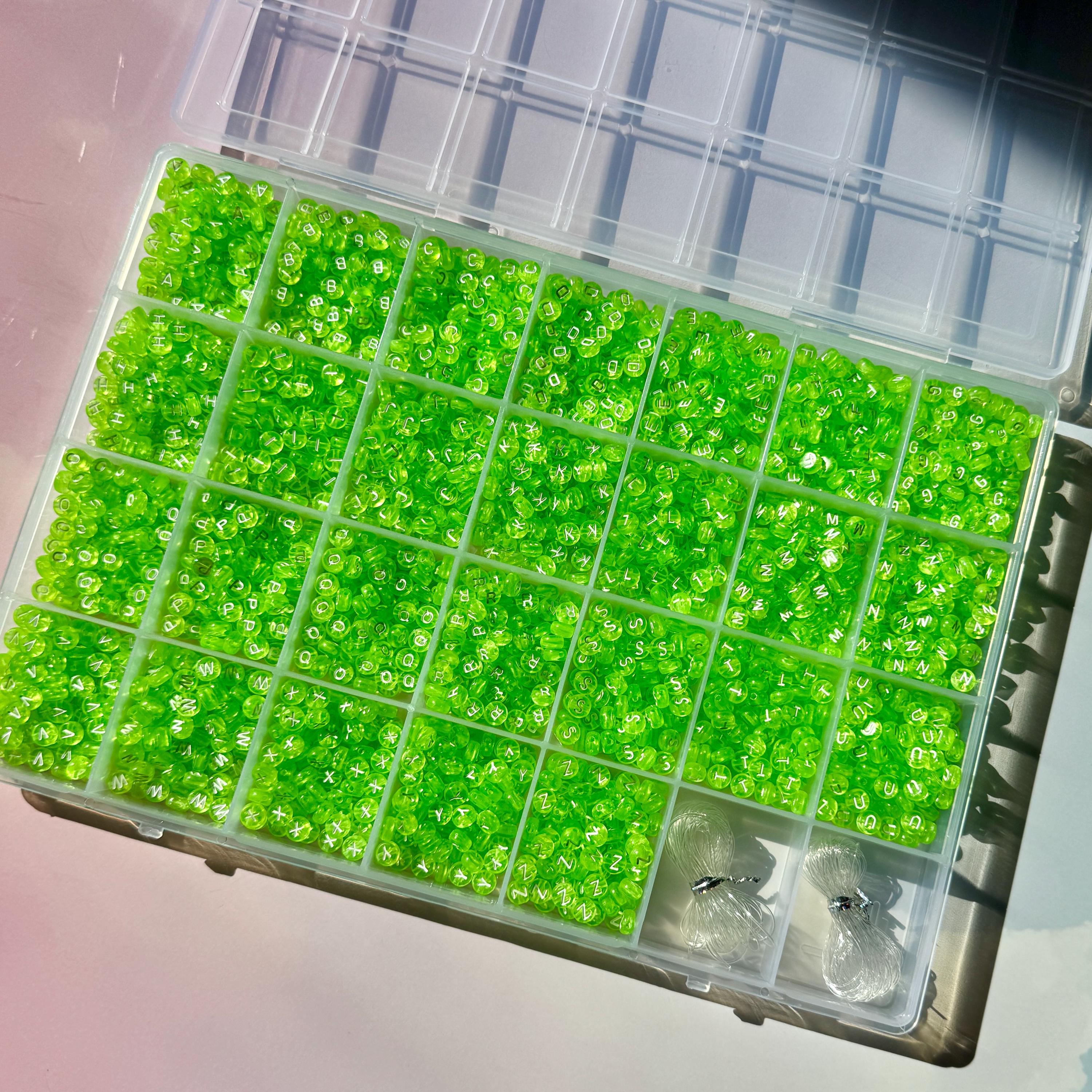Alphabet Bead Kit (2600 pc): Translucent Green Acrylic Beads for Kandi + DIY Crafts