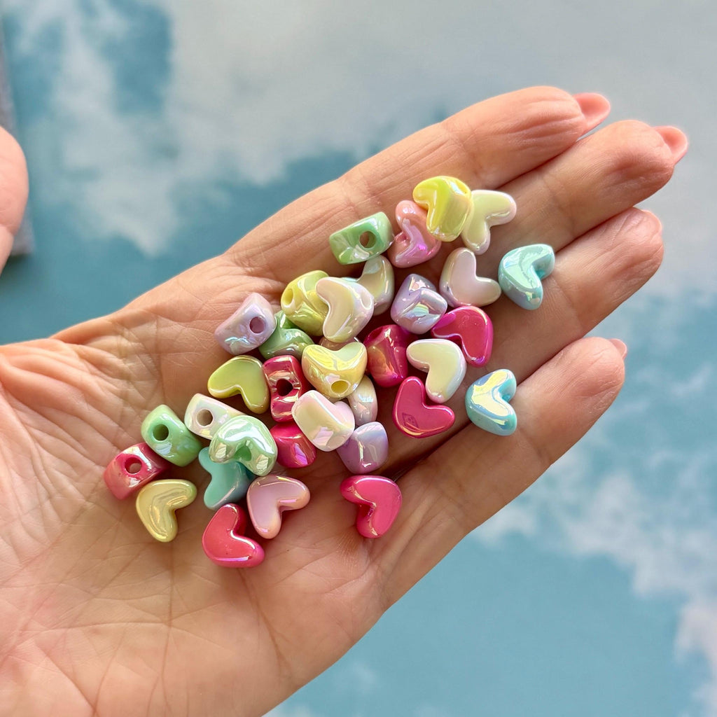 Solid Color Iridescent Heart Beads, 35 pcs, 9mm, Hole: 1.4mm