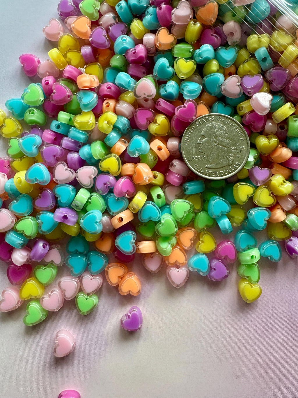 Mixed Colors Acrylic Heart Beads, 7mm, 100 Pcs