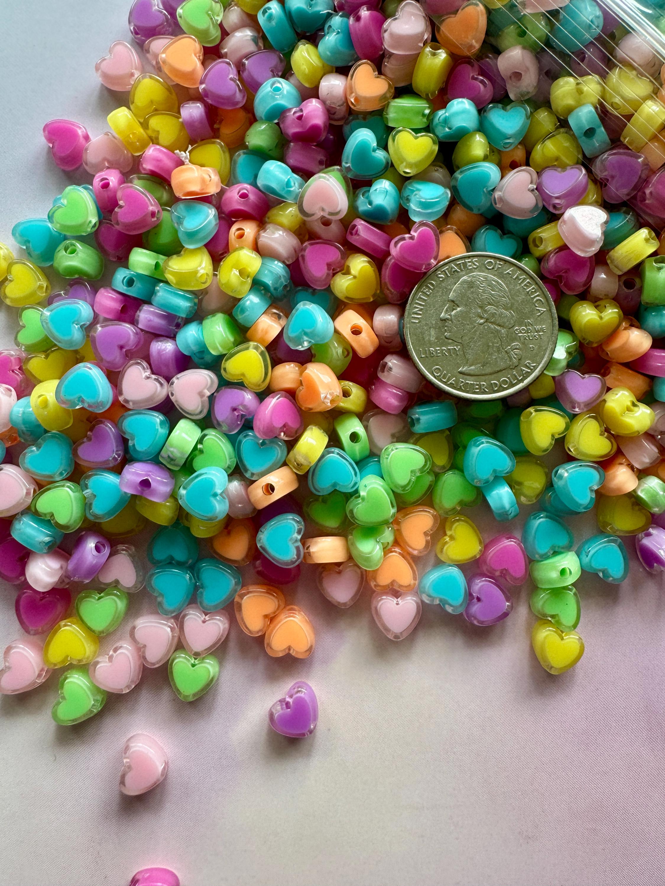 Mixed Colors Acrylic Heart Beads, 7mm, 100 Pcs
