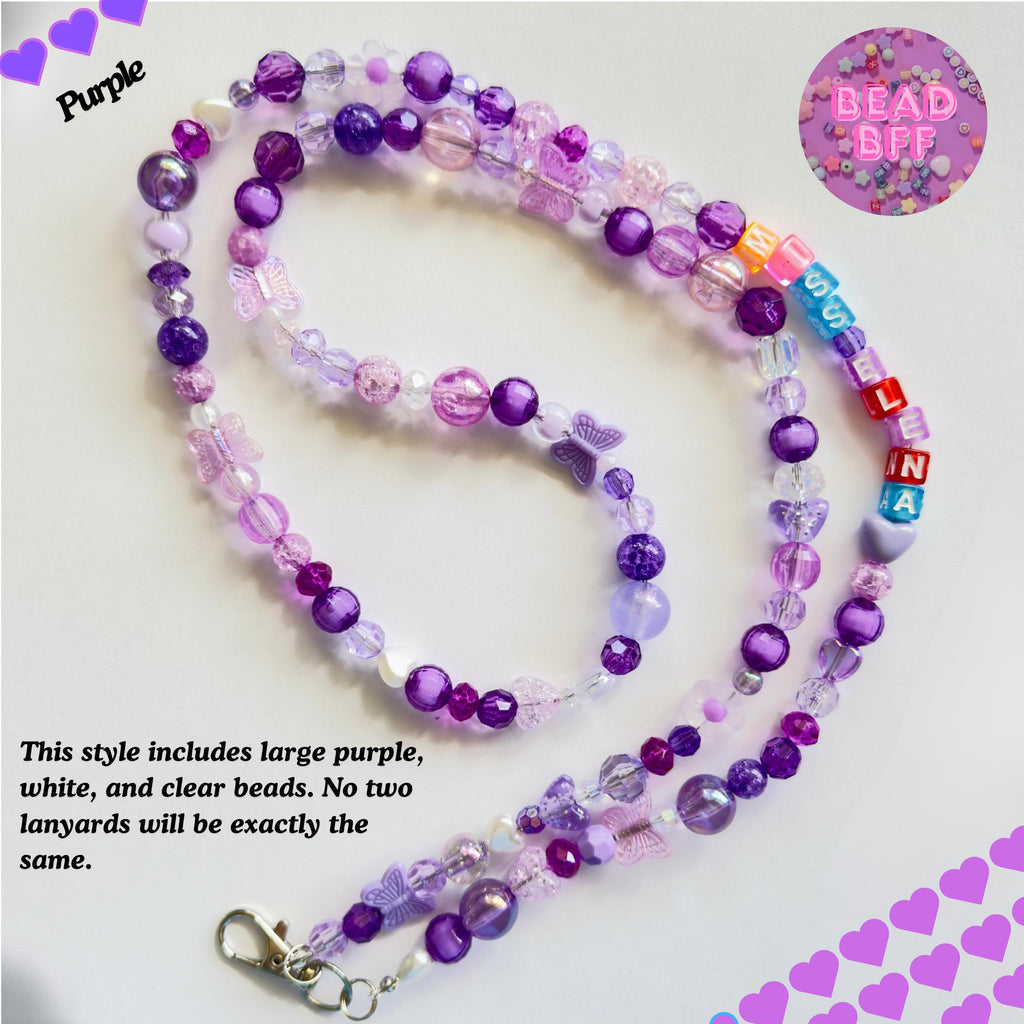 Custom Beaded Lanyard, Vertical Name Beads, Y2K Kidcore Style