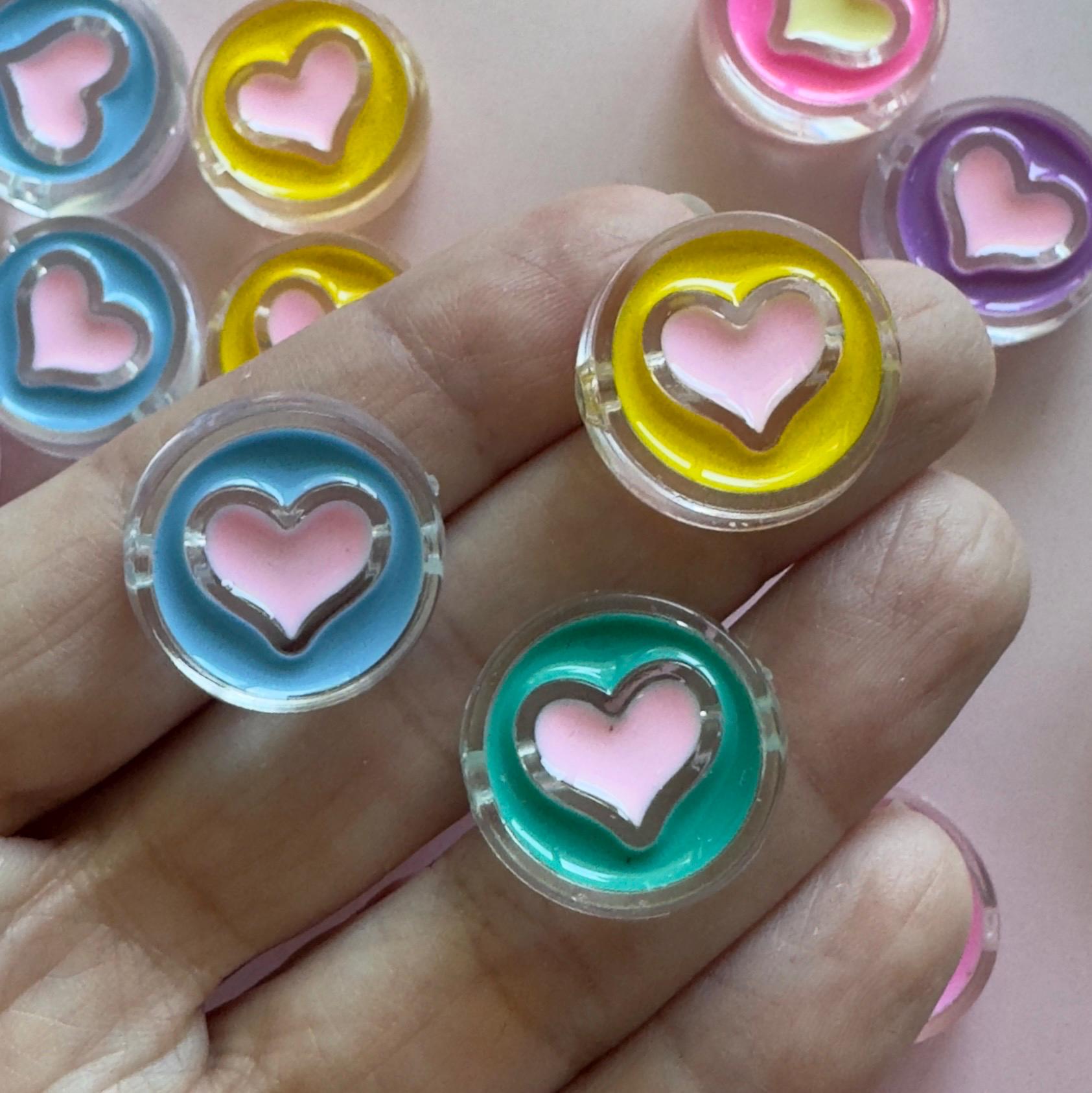 Chunky Acrylic Enamel Heart Bead: Glossy Disc Charm, 23x9mm