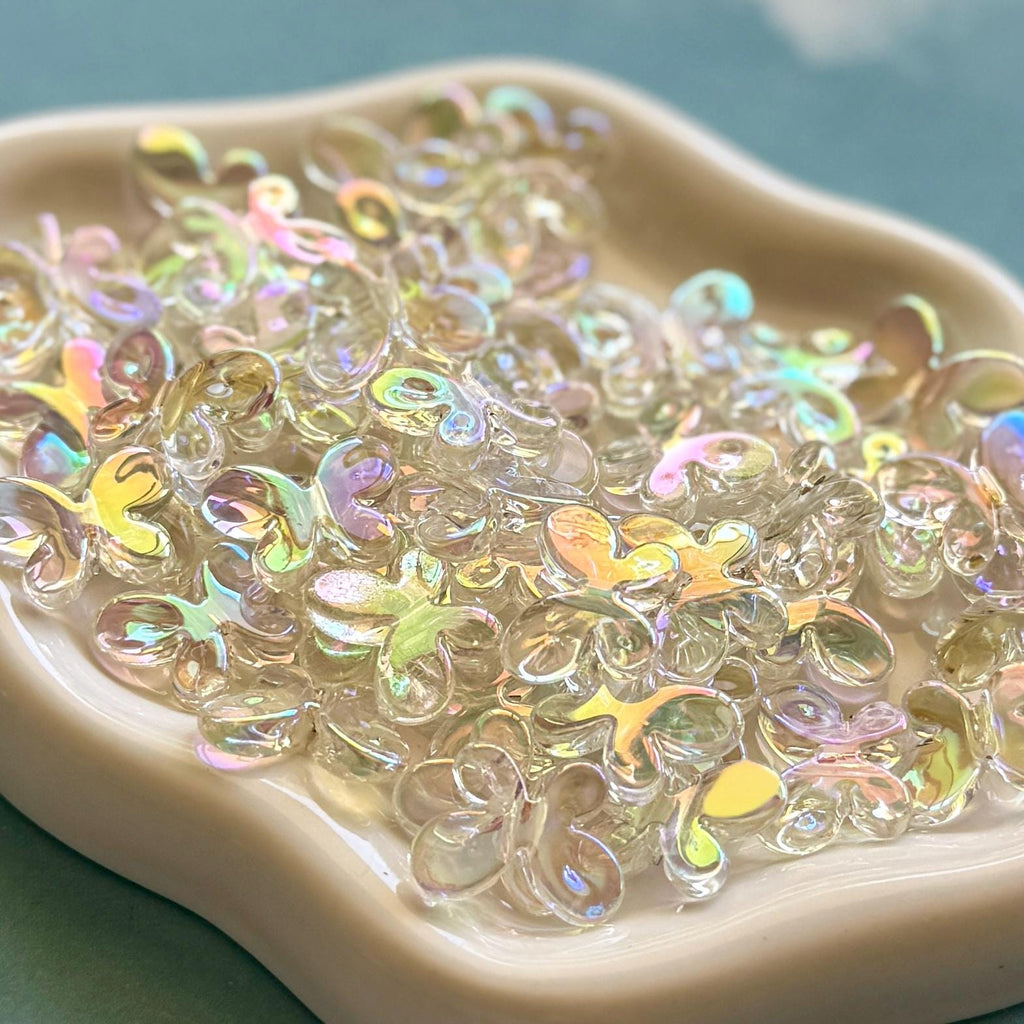 AB Coated Butterfly Beads, Clear, 12.5mm, Hole: 2mm, 20 pcs