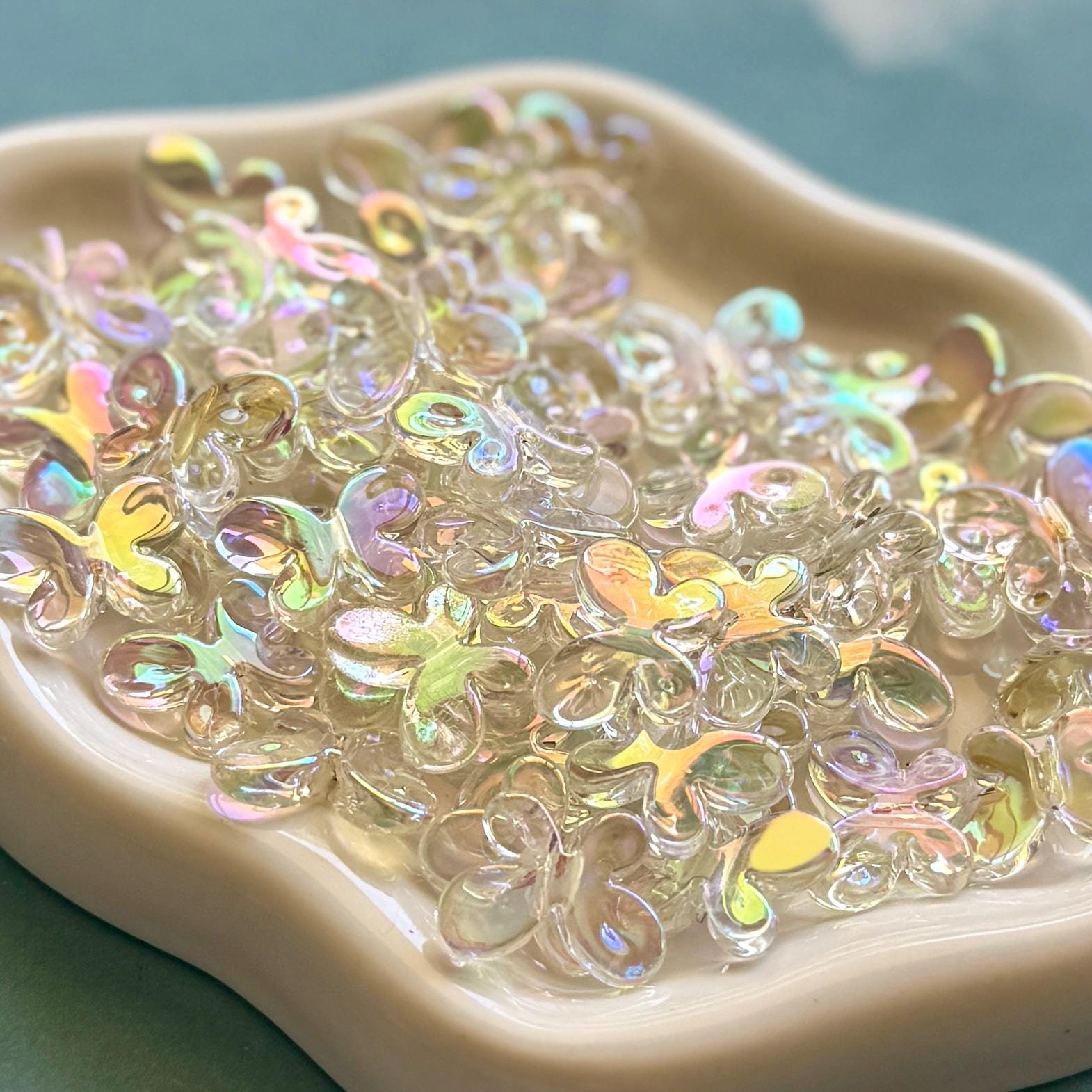 AB Coated Butterfly Beads, Clear, 12.5mm, Hole: 2mm, 20 pcs