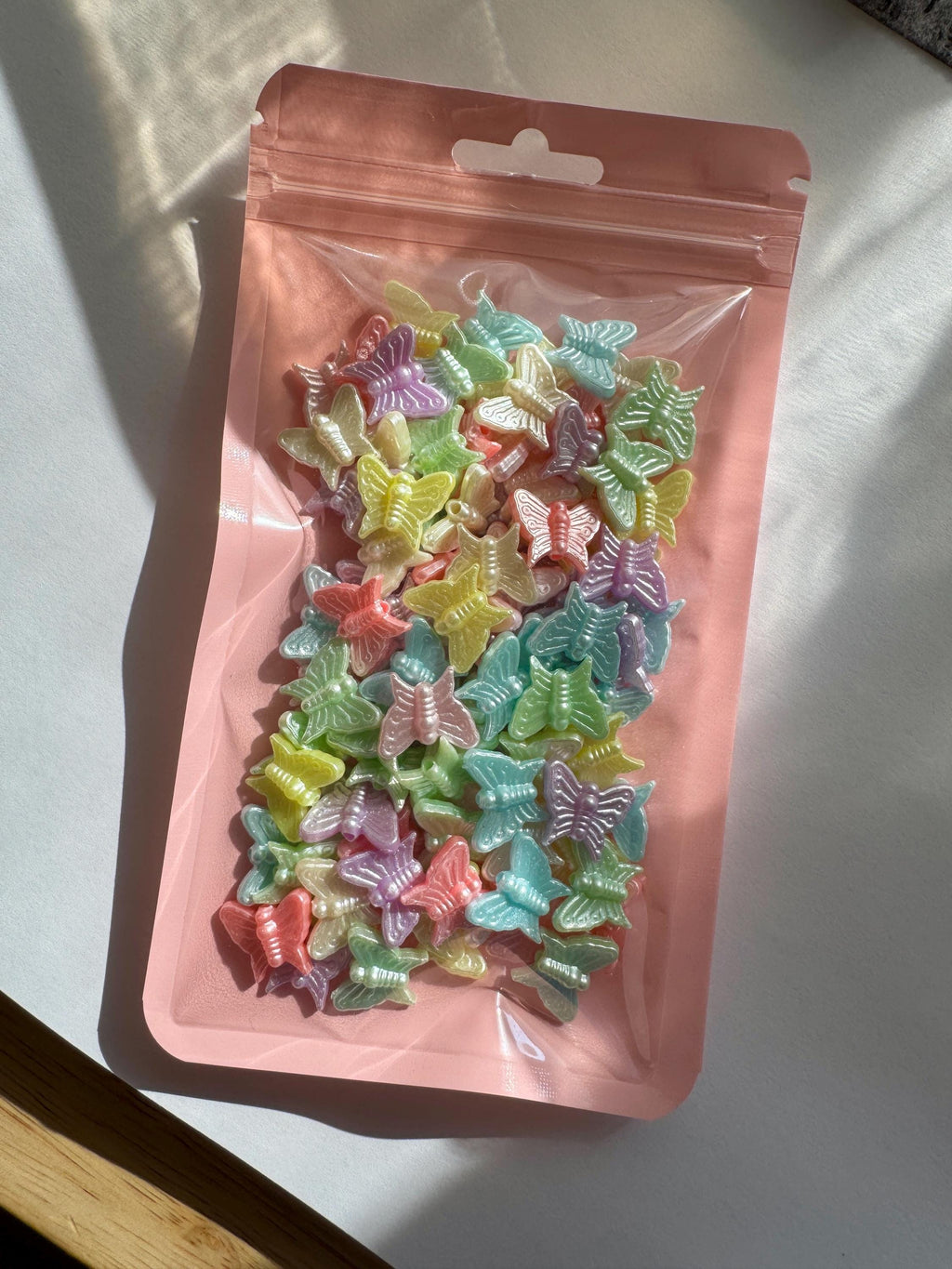 Y2K Butterfly Beads, Acrylic, Pastel Pearl, 13mm, Hole: 1.6mm, 70 Pieces