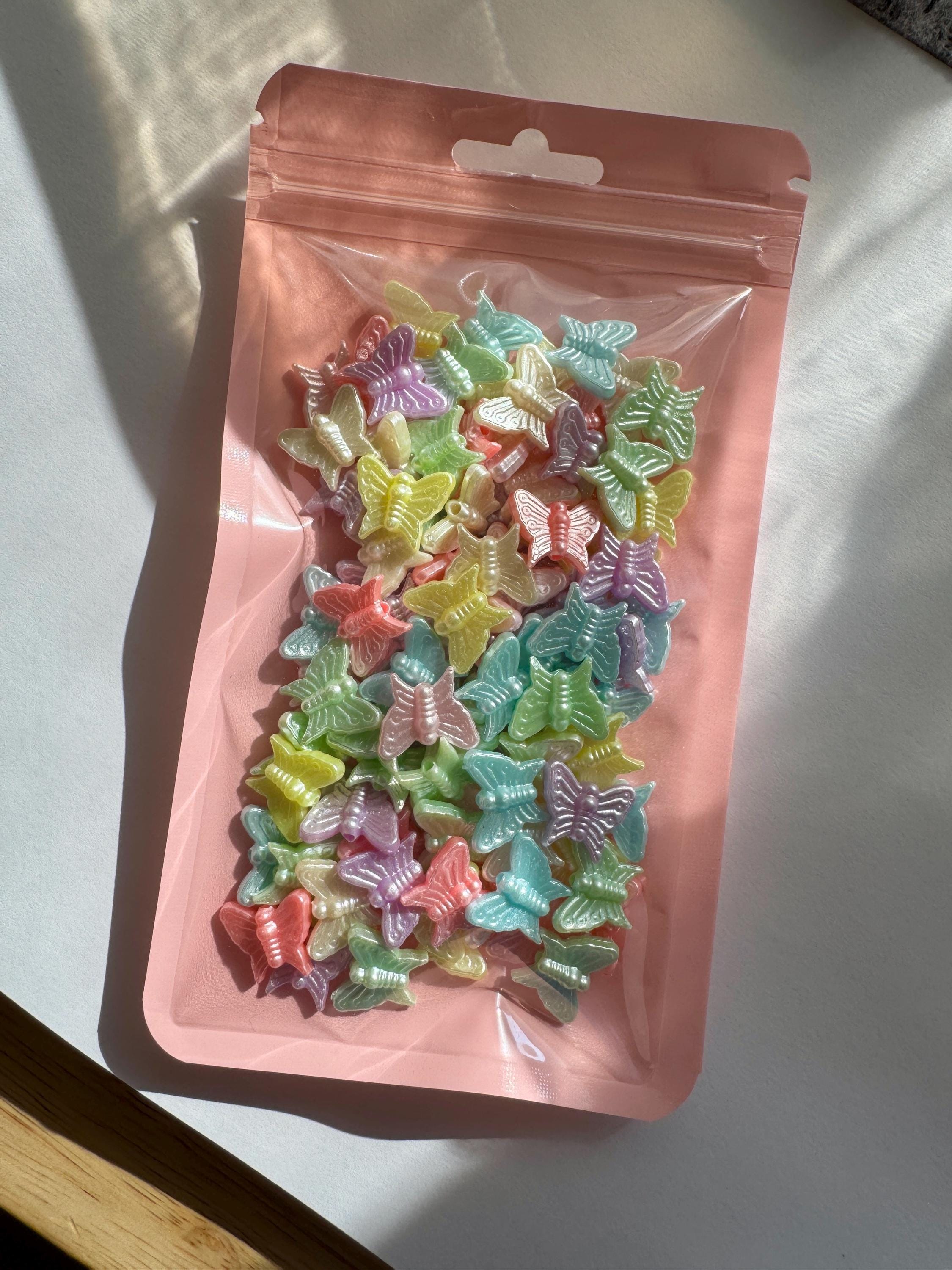 Y2K Butterfly Beads, Acrylic, Pastel Pearl, 13mm, Hole: 1.6mm, 70 Pieces