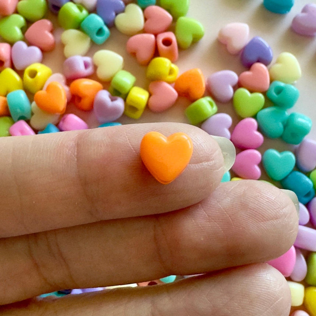 Mini Heart Pony Beads: Multicolored Kawaii Kandi Beads, 7.3mm