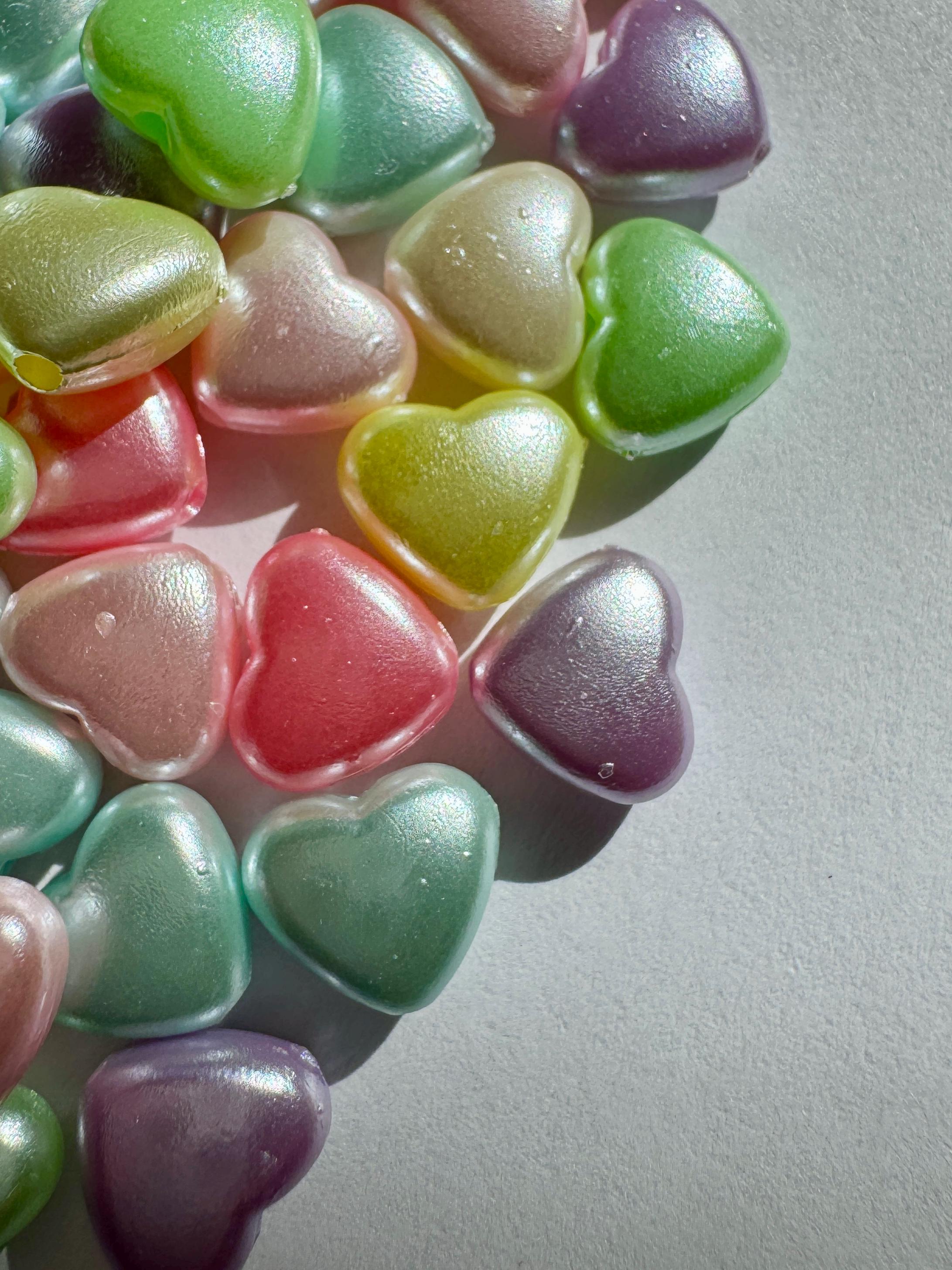 Pearlescent Heart Beads, Acrylic, Mixed Colors, 8.6x9x4.7mm, Hole: 1.5mm, 100 Pieces