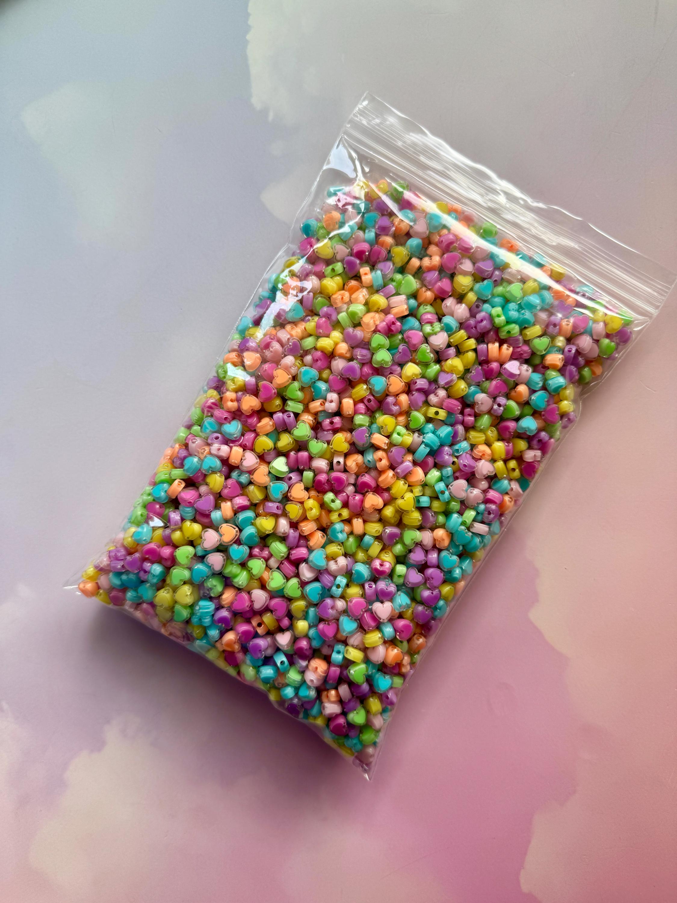 Mixed Colors Acrylic Heart Beads, 7mm, 100 Pcs