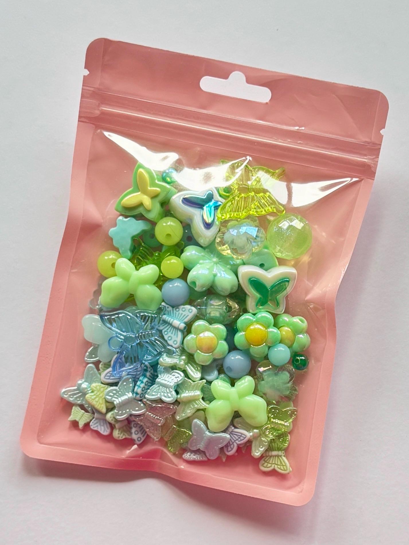 Butterfly Bead and Charm Mix, Acrylic, Pastel Y2K Bead Set, 100 pcs