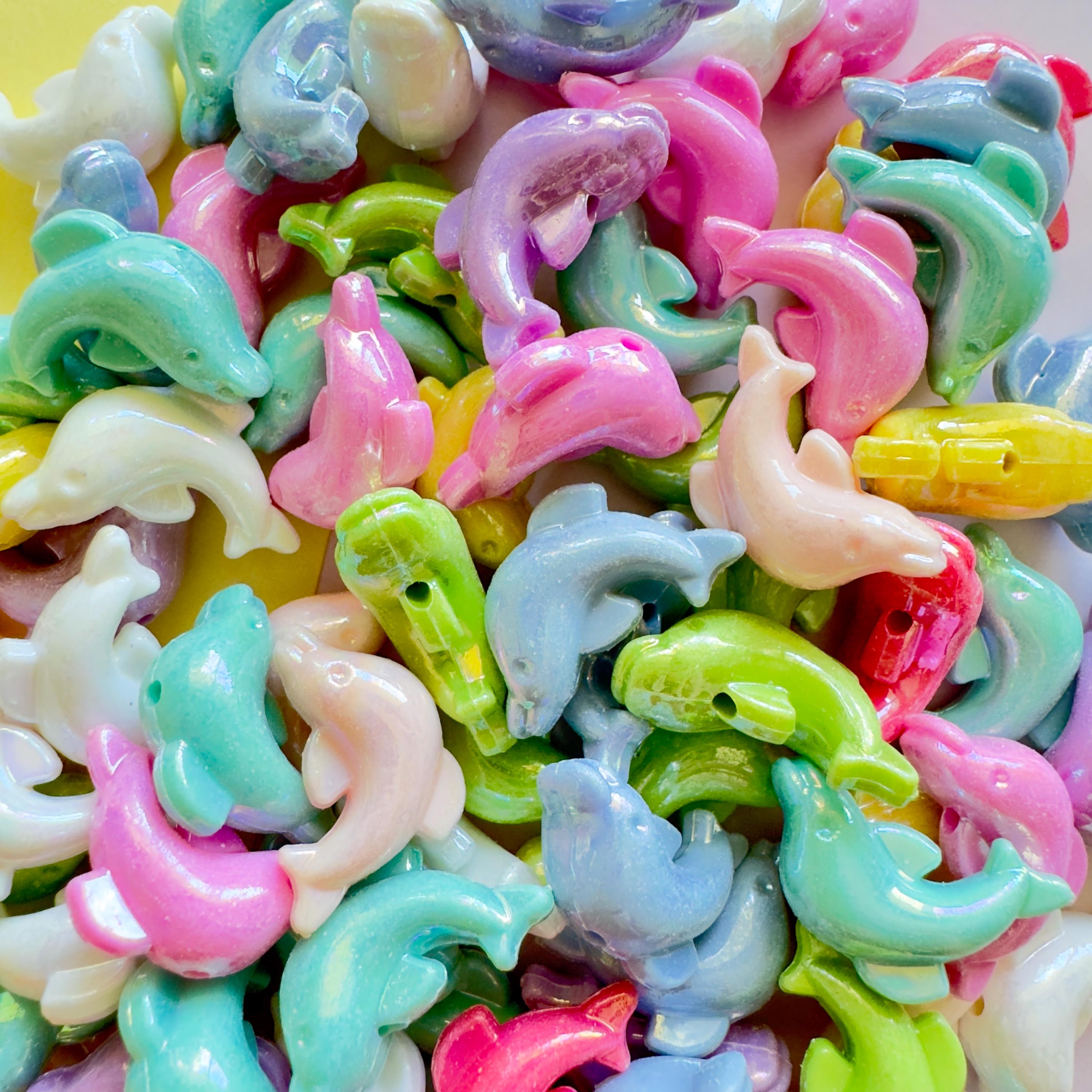 Iridescent Dolphin Beads: AB Finish Acrylic Charms for DIY Crafts