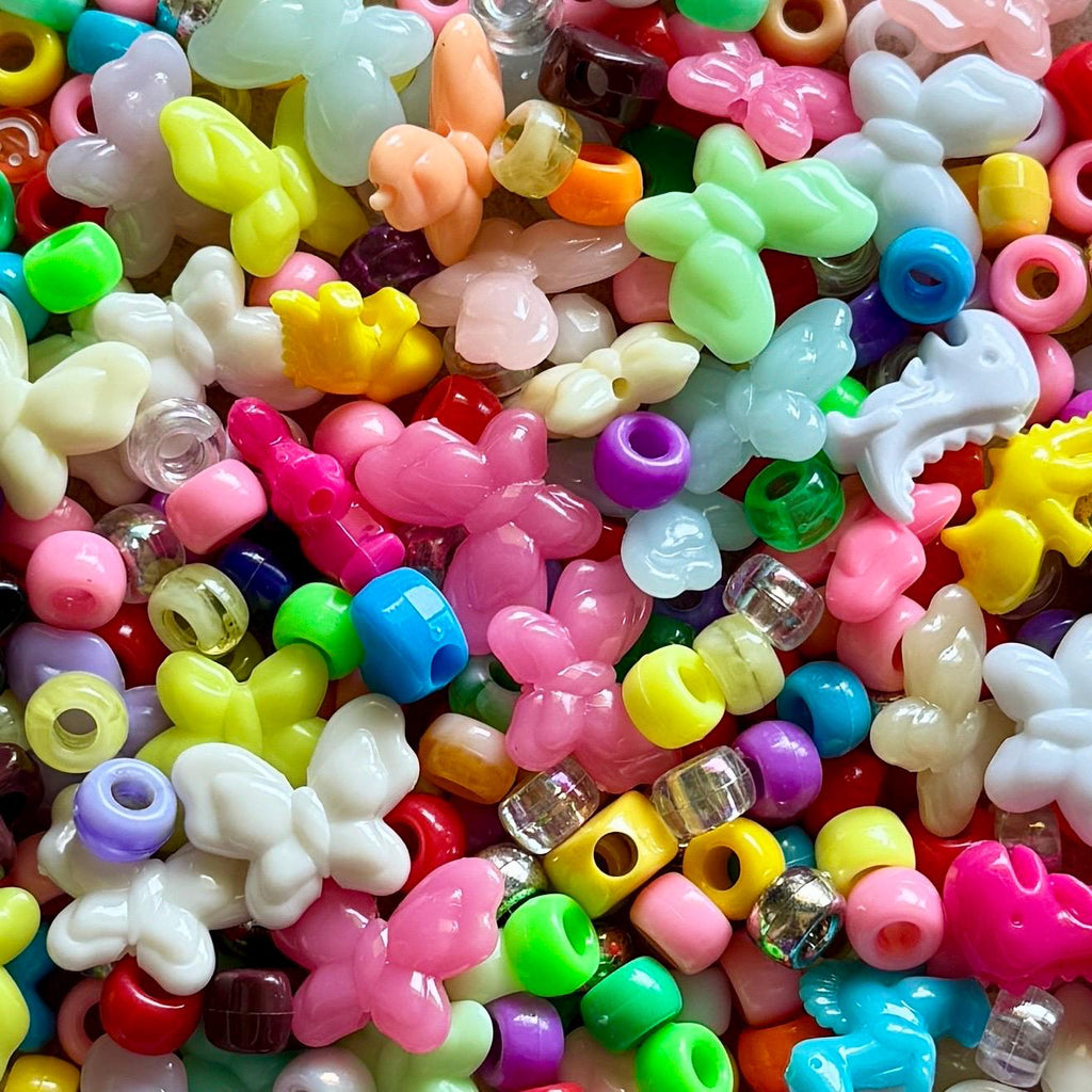 Cute Kandi Bead Mix, 2.6 oz of Pony Beads, Dinos, and Butterflies