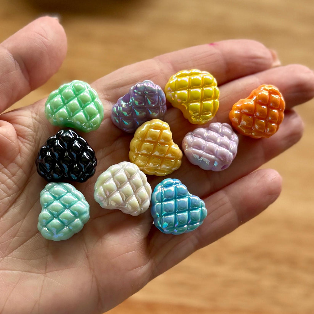 Textured Heart Beads, Acrylic, 10 pcs