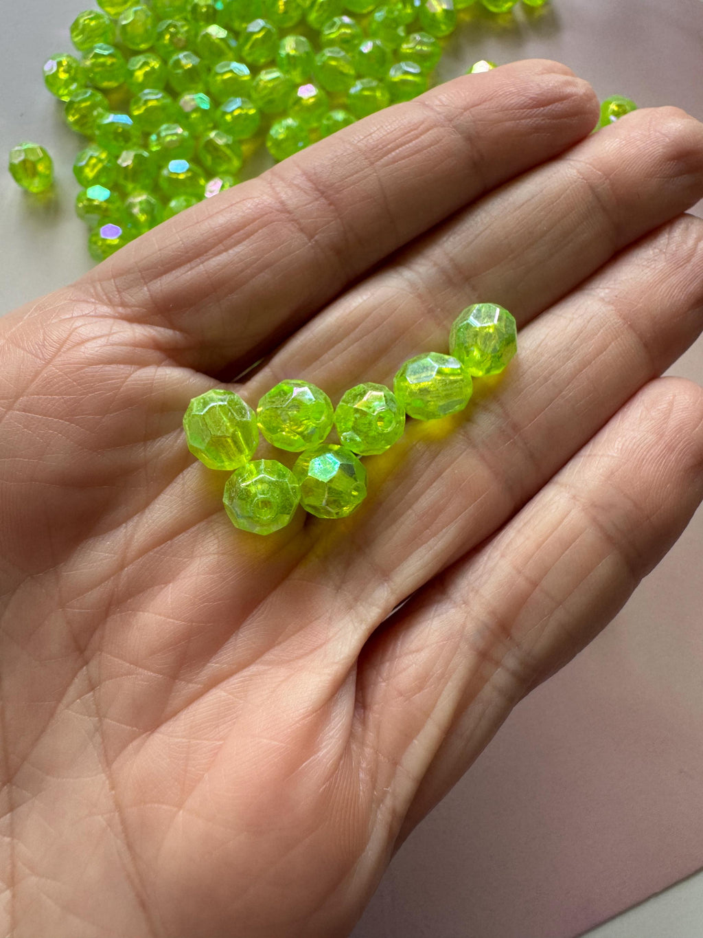 Lime Green Faceted Acrylic Beads, Round, AB Color, 8mm, Hole: 1.5mm, 50 pcs