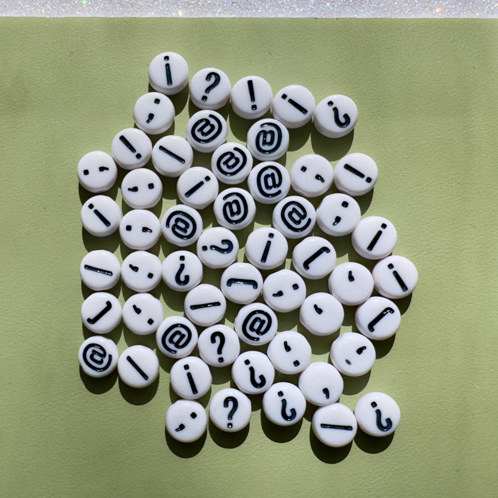 Punctuation Symbol Beads: 7mm White Acrylic DIY Jewelry - 50 Pieces