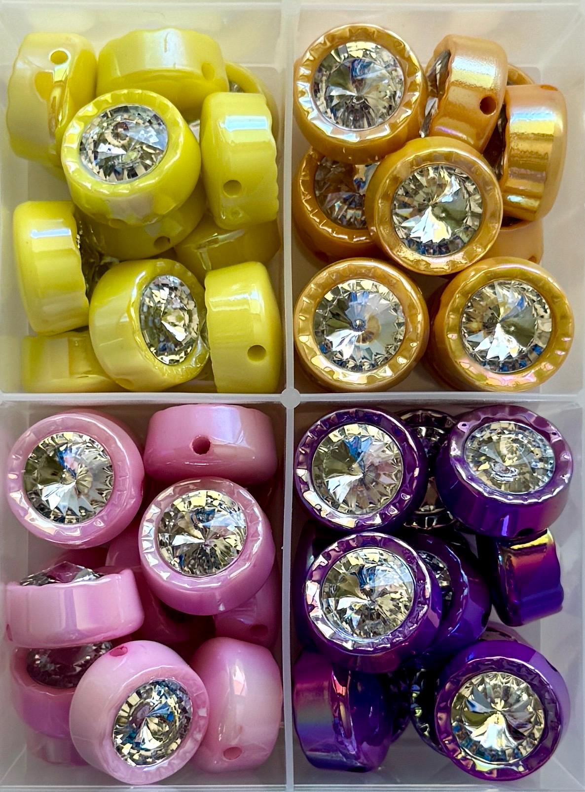 Iridescent Rhinestone Acrylic Bead for Kandi, Kawaii, DIY Jewelry (20.5mm, 2.5mm Hole), 1 piece