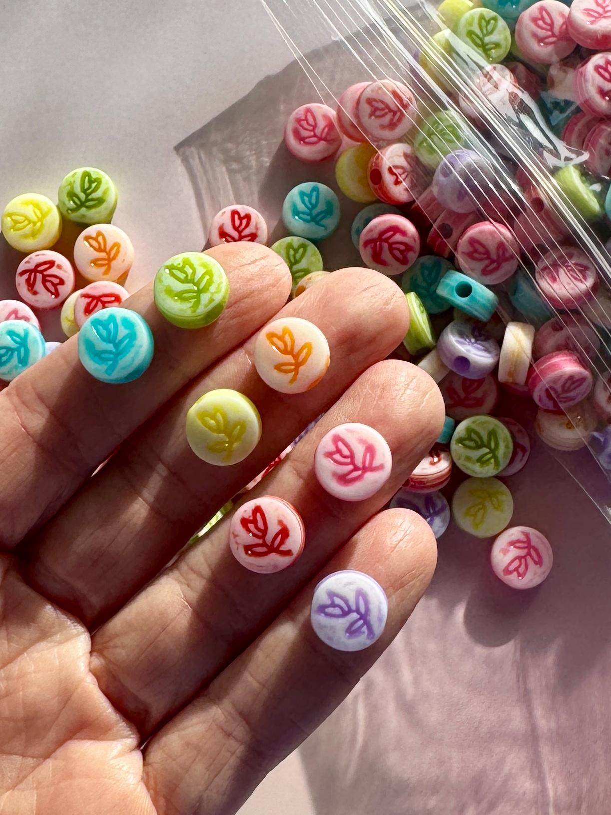 11mm Flower Round Beads, Opaque Acrylic Beads, Mixed Colors, 11x5.5mm, Hole: 2.5mm, 50 pcs